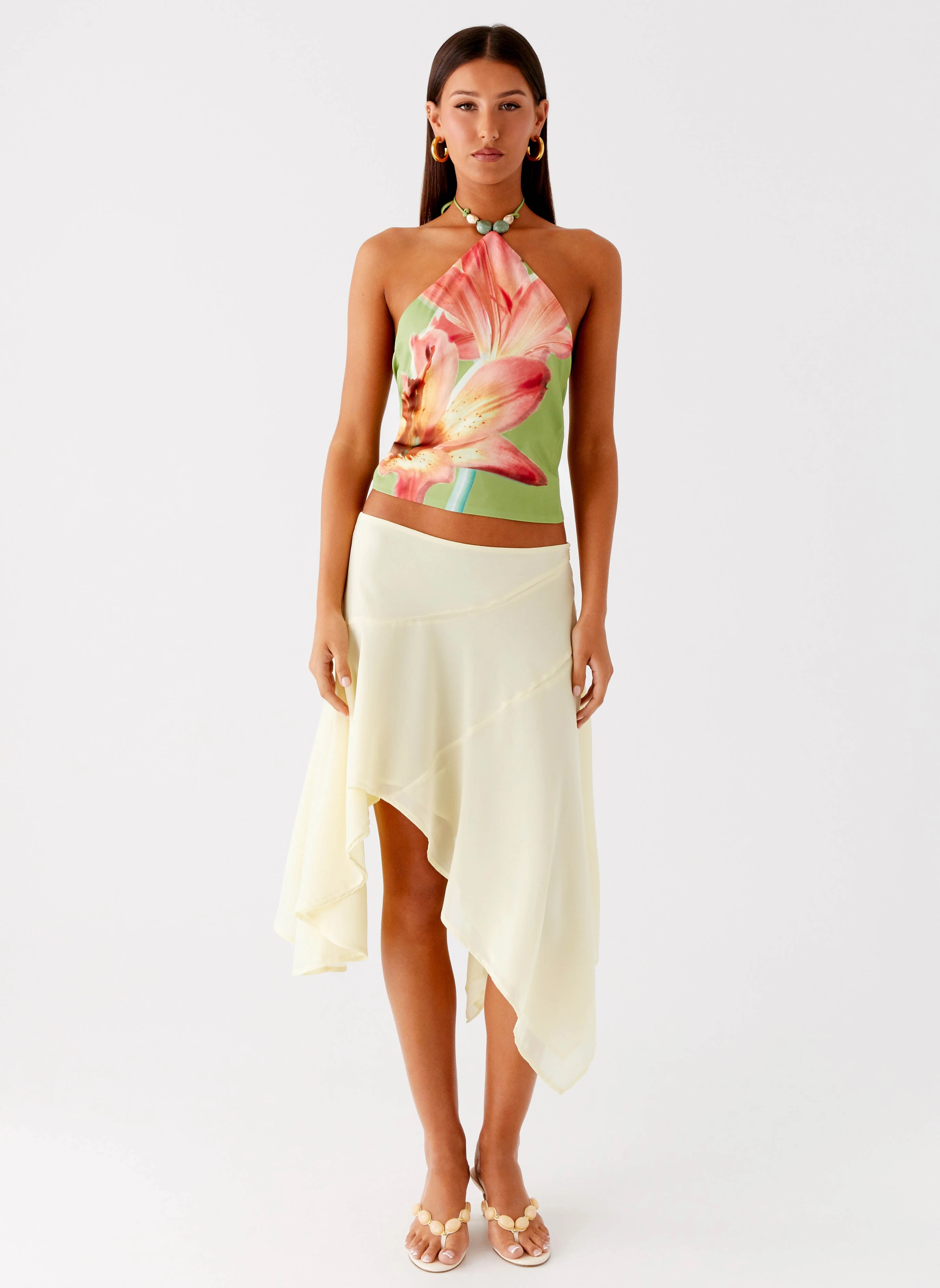 Cool Fabric NonChafe Lining Loreta Beaded Tie Back Top - Jungle Floral