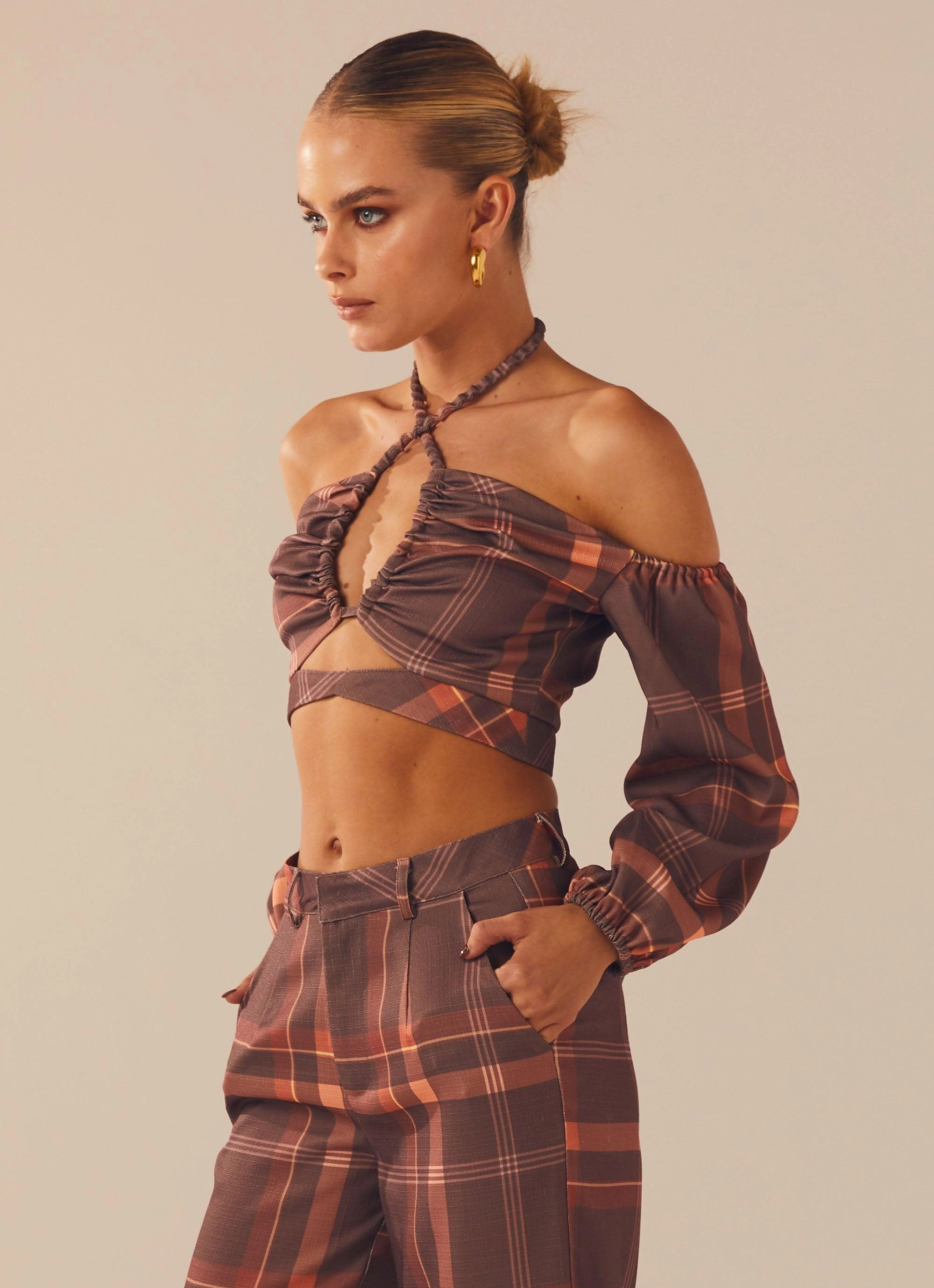 Erasable Surface Coating Lose My Cool Crop Top - Chestnut