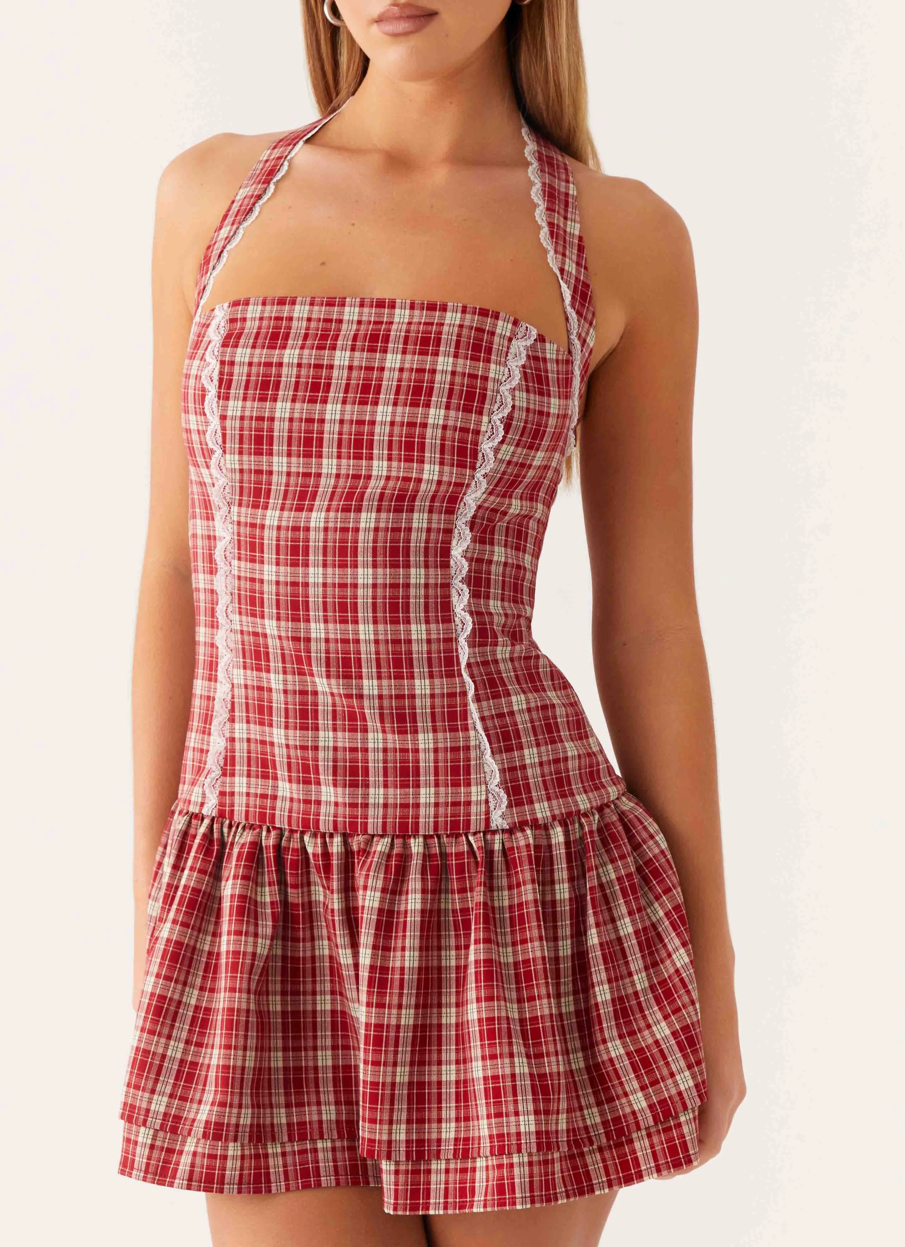 Clear Blush Chic Silhouette Lotus Dream Mini Dress - Ruby Check