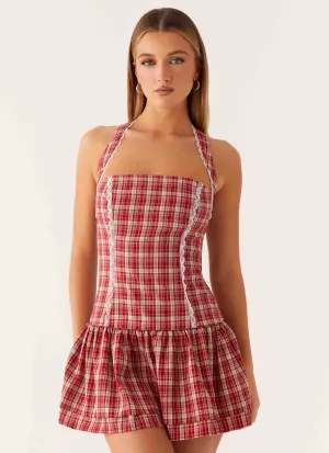 Lotus Dream Mini Dress - Ruby Check Form Fit Effortless Style