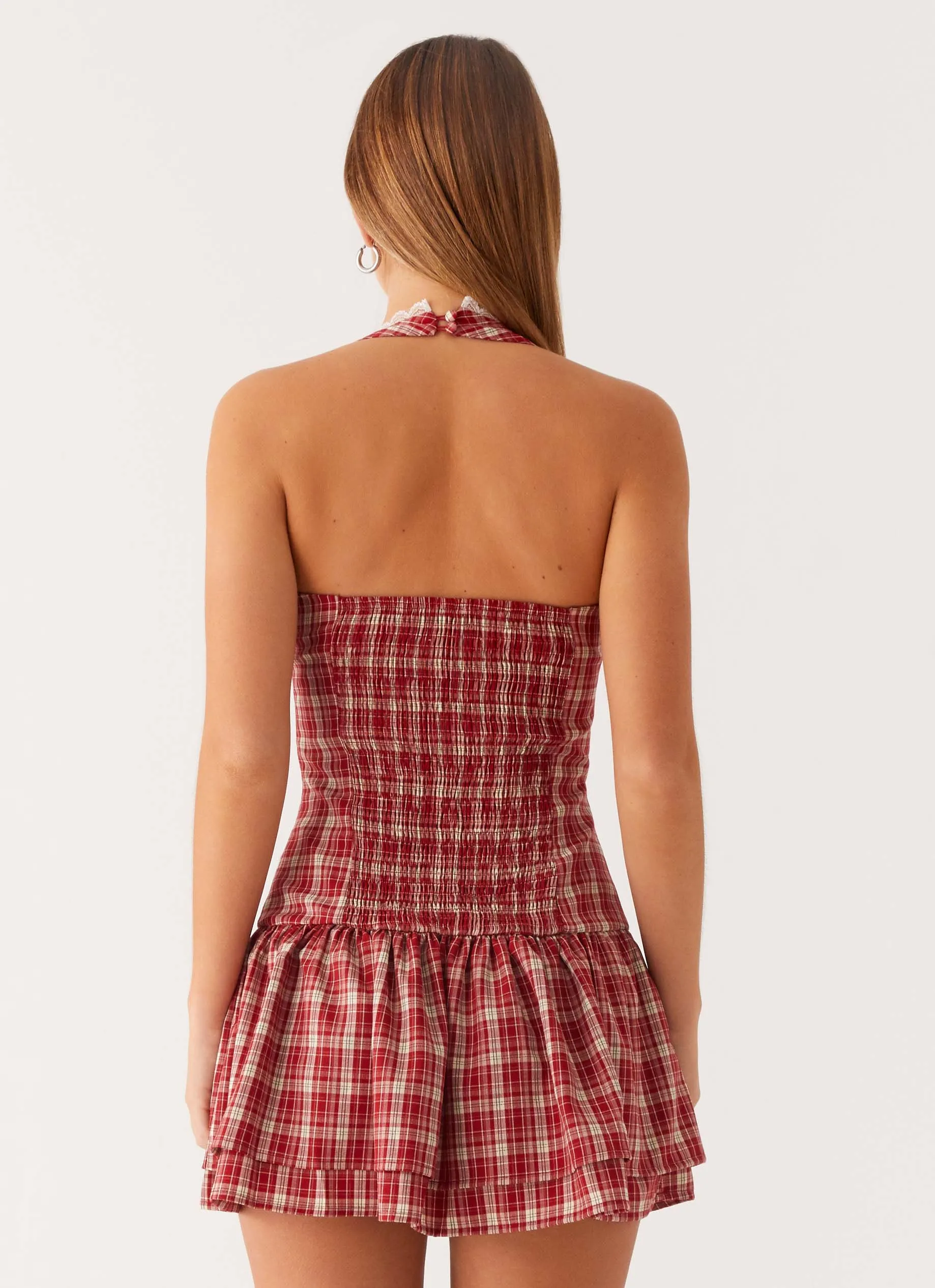 Insulating-Lining Classic Appeal Lotus Dream Mini Dress - Ruby Check