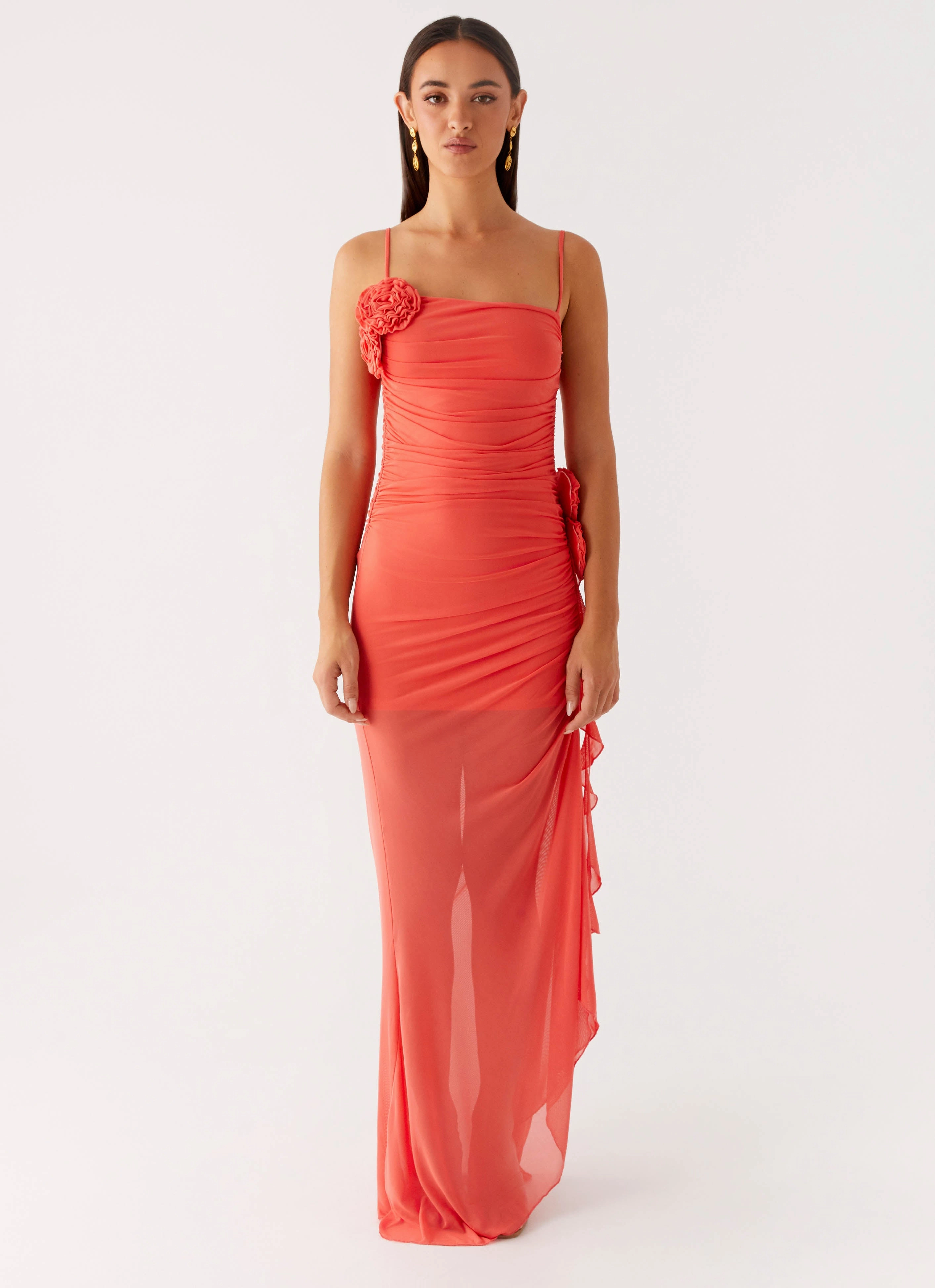 Calm Drape Date Nightwear Louana Maxi Dress - Coral