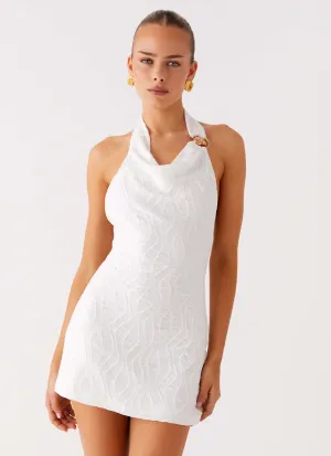 Glossy Detail Comfy Layers Love Line Halter Mini Dress - White
