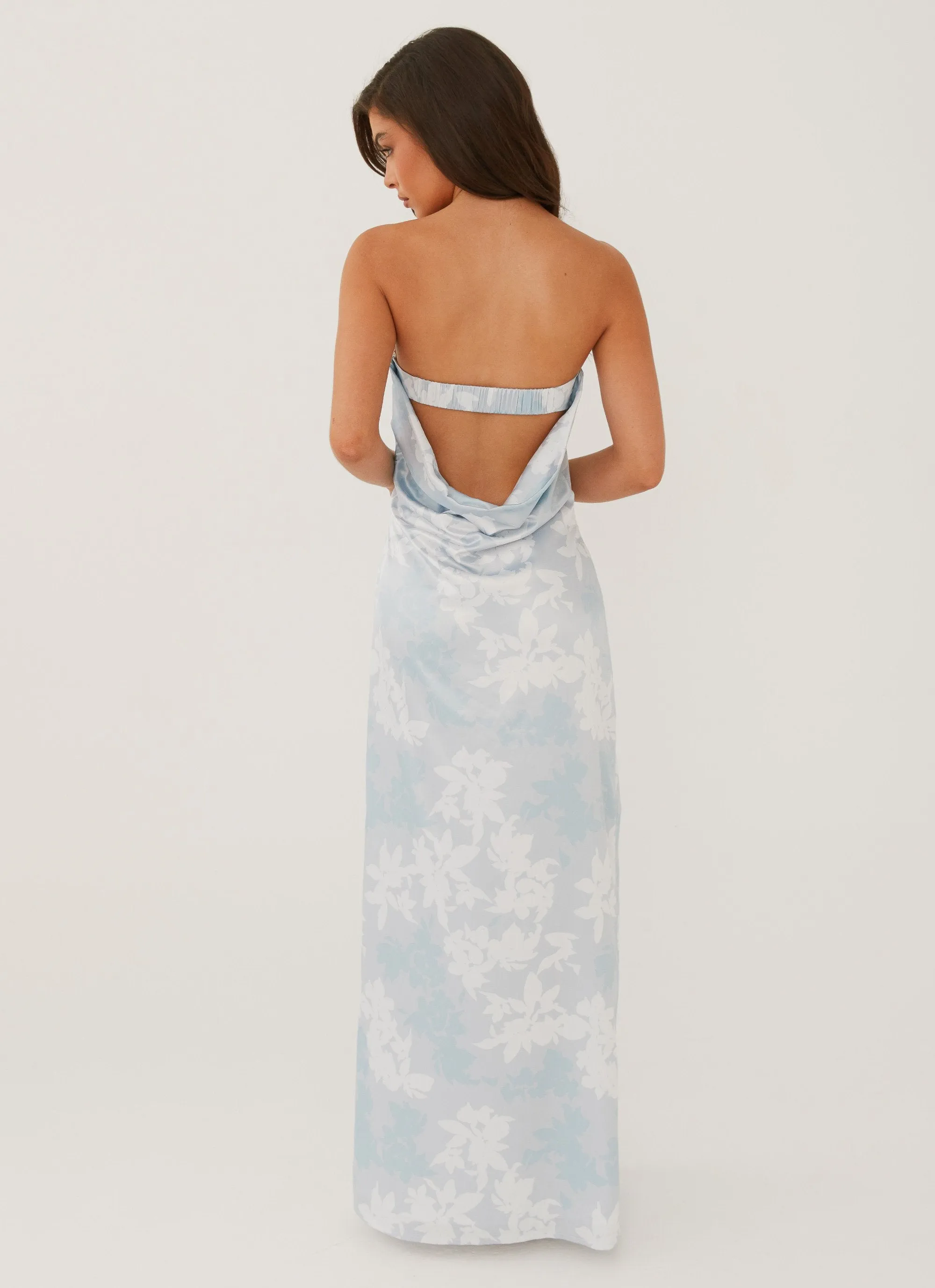 Love Me More Maxi Dress - Blue Blossom Lightweight Fabric Kimono-Sleeve