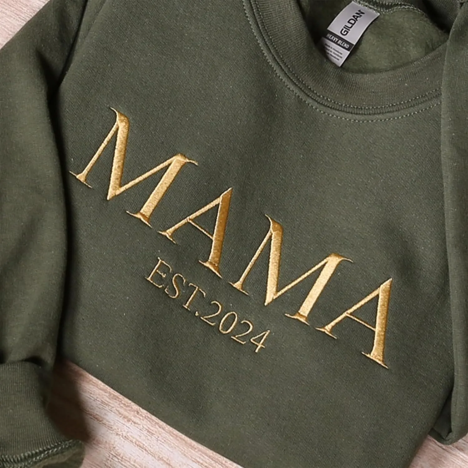 Love Signal Personalized Embroidered Mama EST Sweatshirt, Custom Embroidered Sweatshirt for Mom Tee S-4X