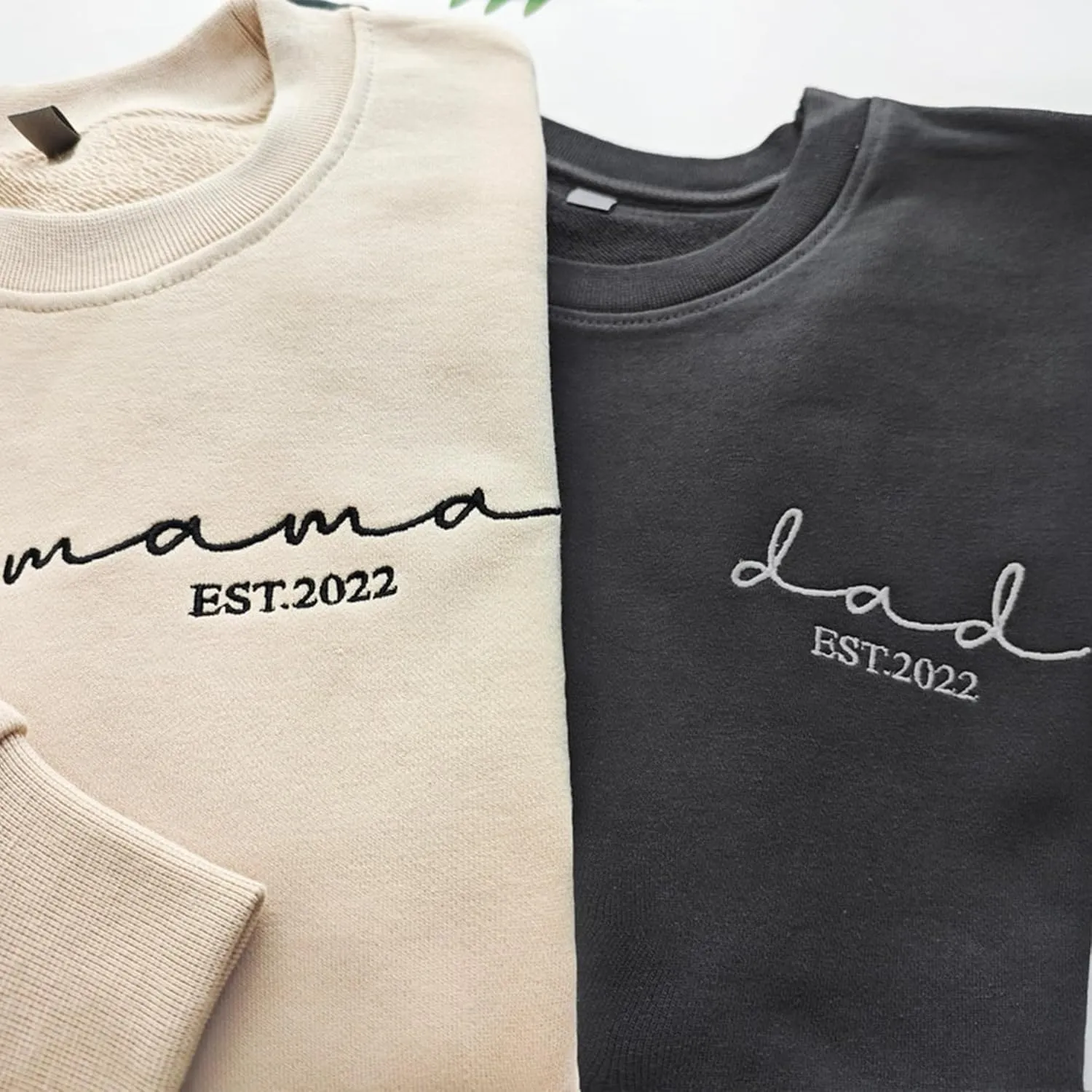 Love Signal Personalized Embroidered Mama EST Sweatshirt, Custom Embroidered Sweatshirt for Mom Tee S-4X