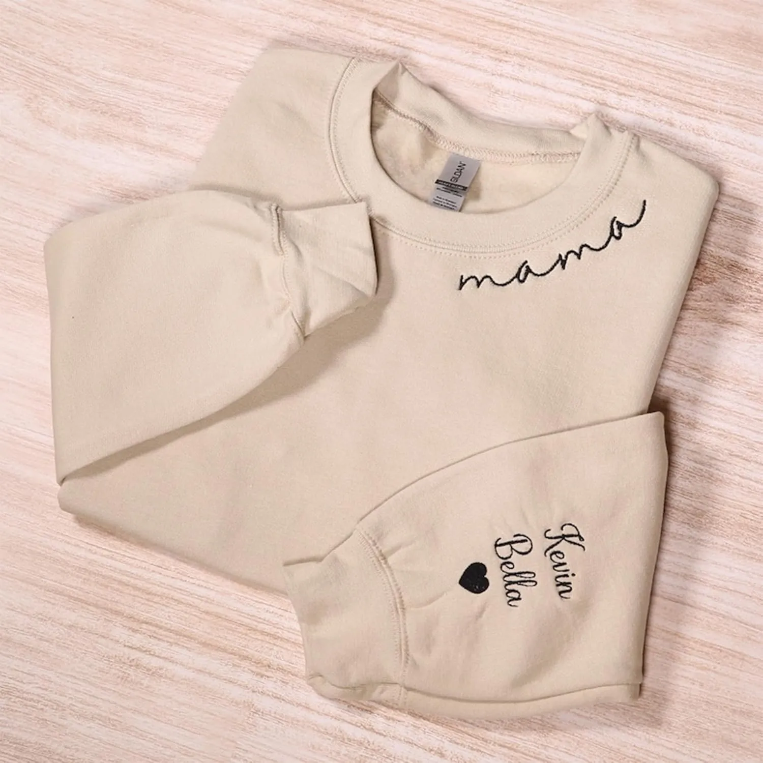 Love Signal Personalized Embroidered Mama EST Sweatshirt, Custom Embroidered Sweatshirt for Mom Tee S-4X