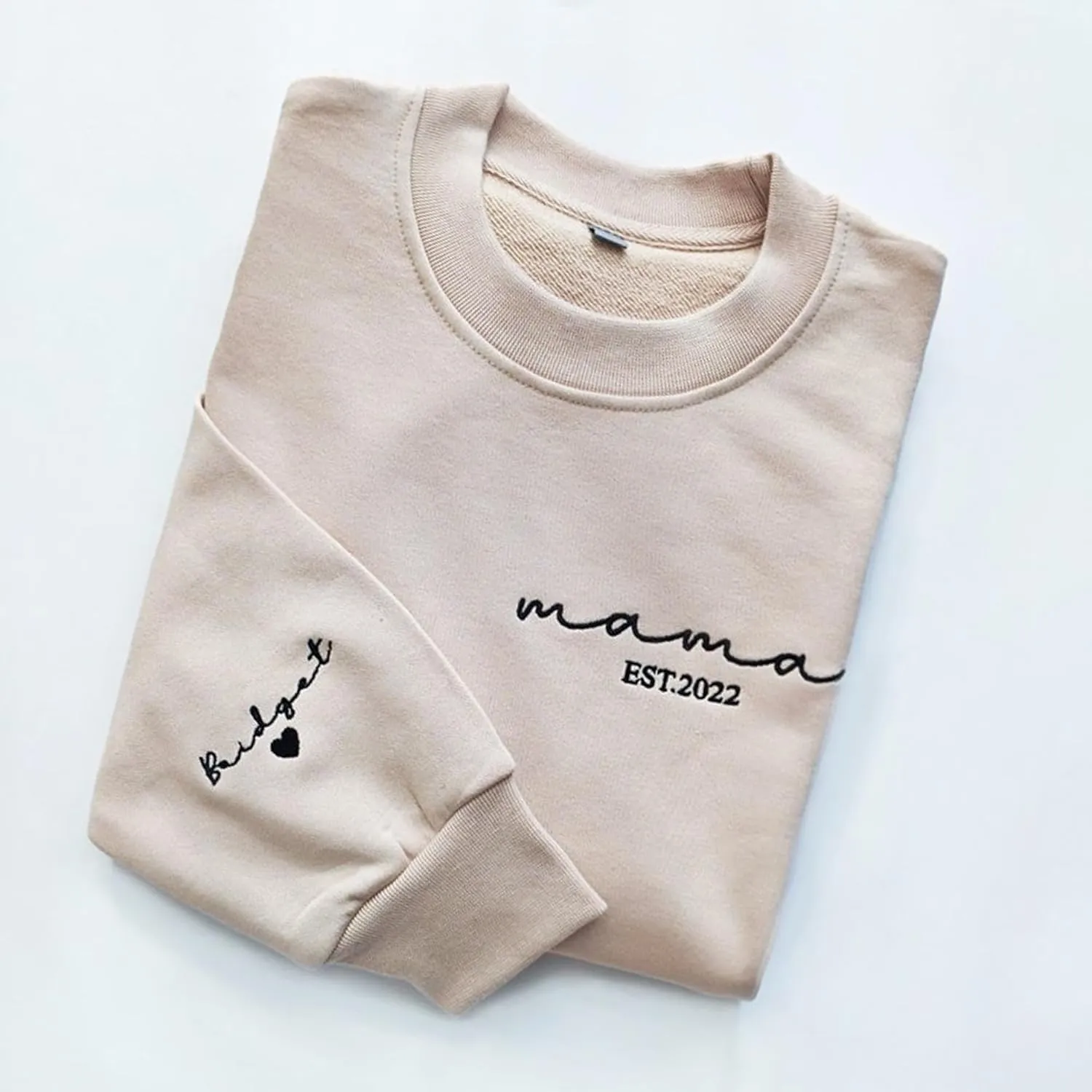 Love Signal Personalized Embroidered Mama EST Sweatshirt, Custom Embroidered Sweatshirt for Mom Tee S-4X