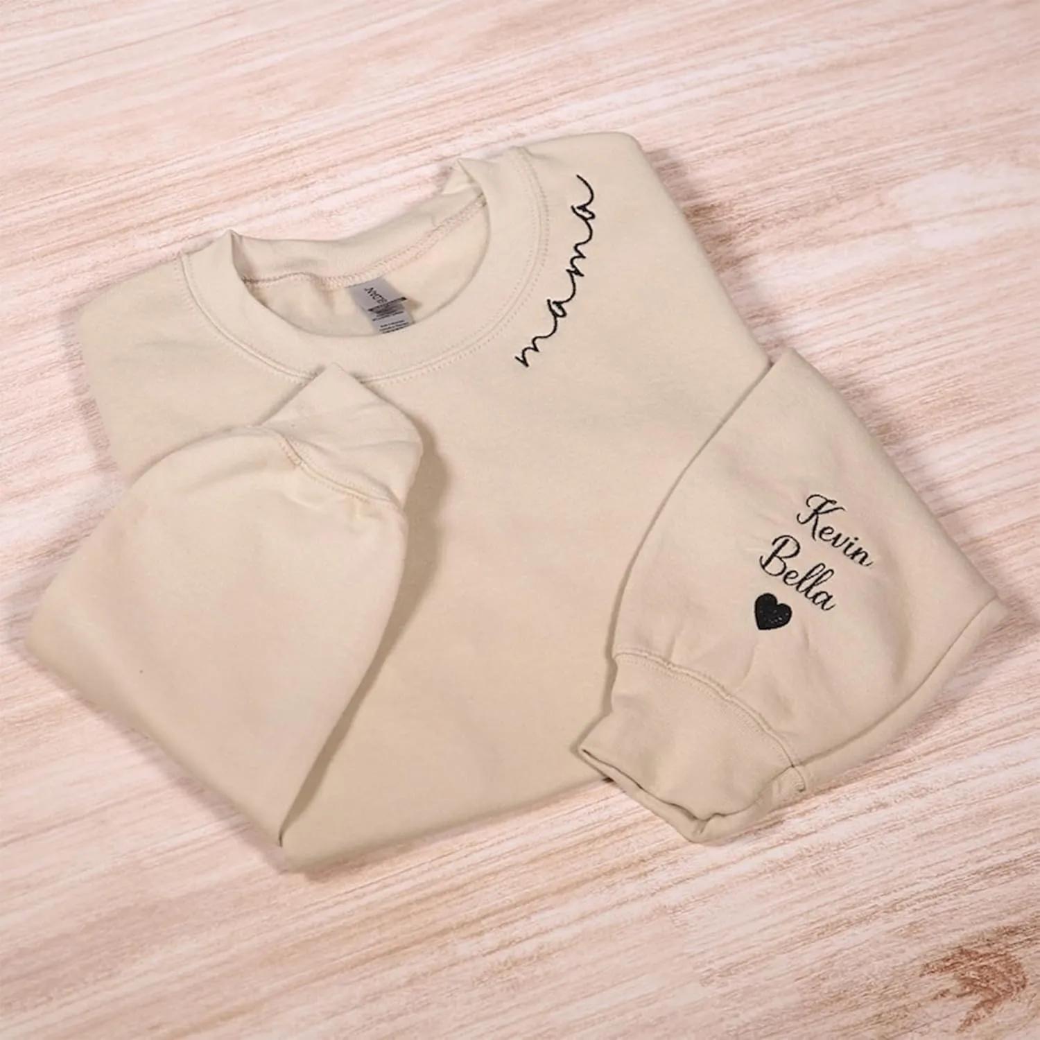 Love Signal Personalized Embroidered Mama EST Sweatshirt, Custom Embroidered Sweatshirt for Mom Tee S-4X