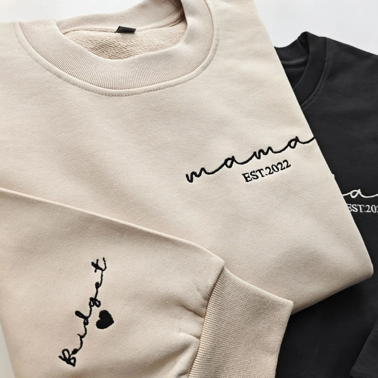 Love Signal Personalized Embroidered Mama EST Sweatshirt, Custom Embroidered Sweatshirt for Mom Tee S-4X