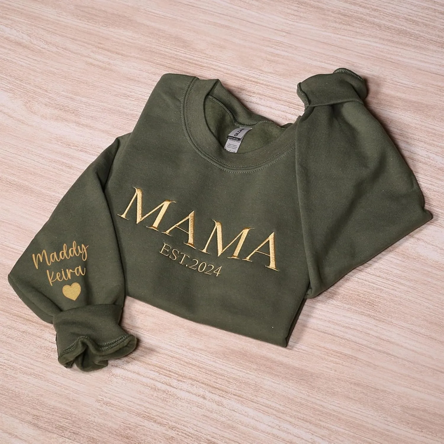 Love Signal Personalized Embroidered Mama EST Sweatshirt, Custom Embroidered Sweatshirt for Mom Tee S-4X