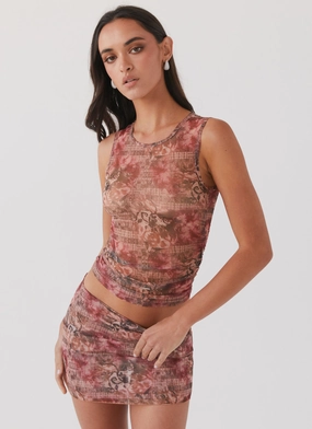 Love Child Mesh Tank Top - Palais Floral Ribbed Hem Finish Stretchable Knit