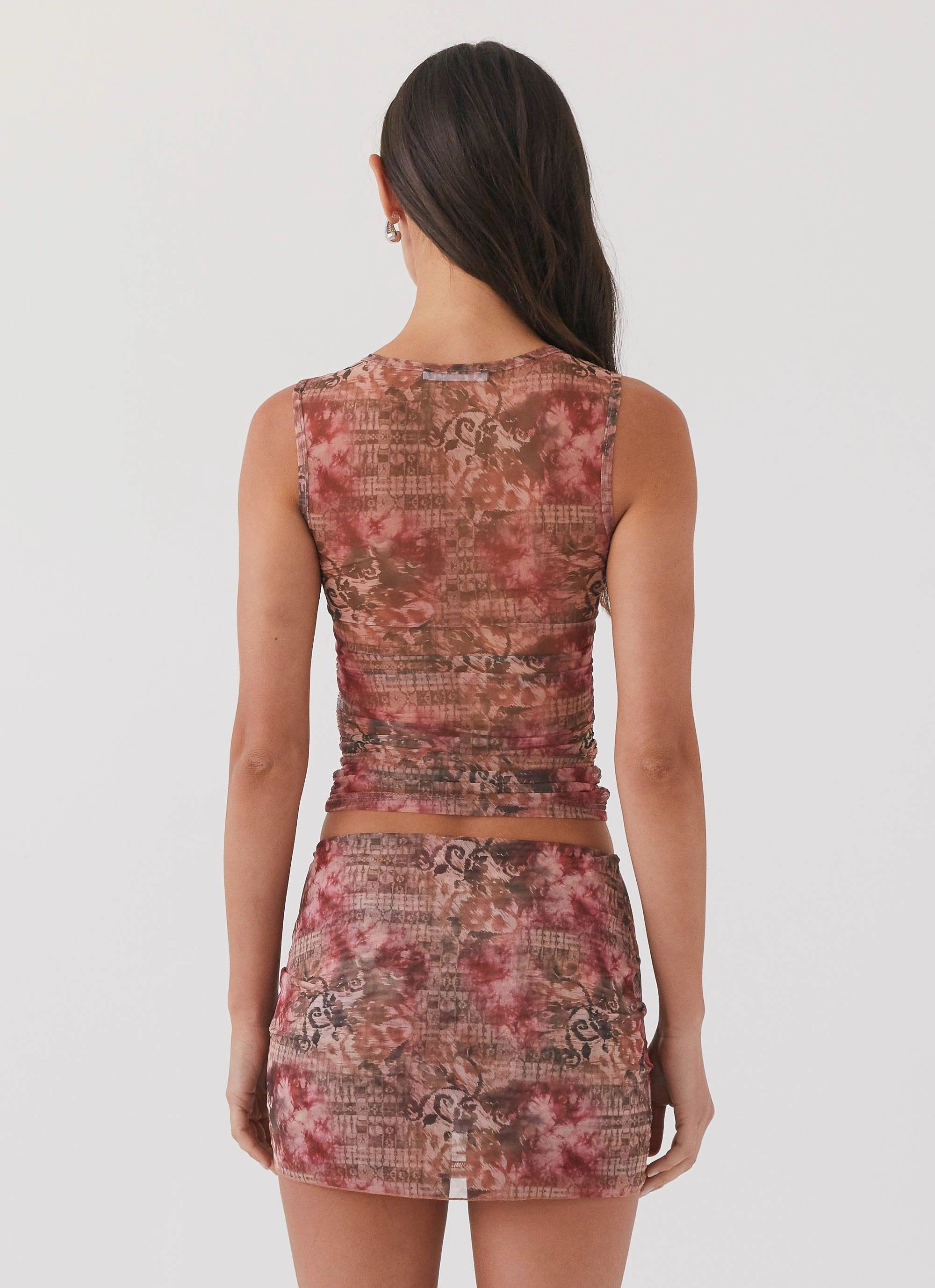 Love Child Mesh Tank Top - Palais Floral High Collar Option DoubleLayered Neckline