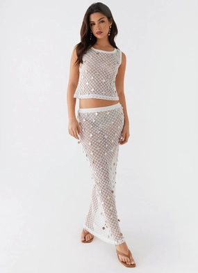 Flattering Shape Lovina Shell Knit Maxi Skirt - White