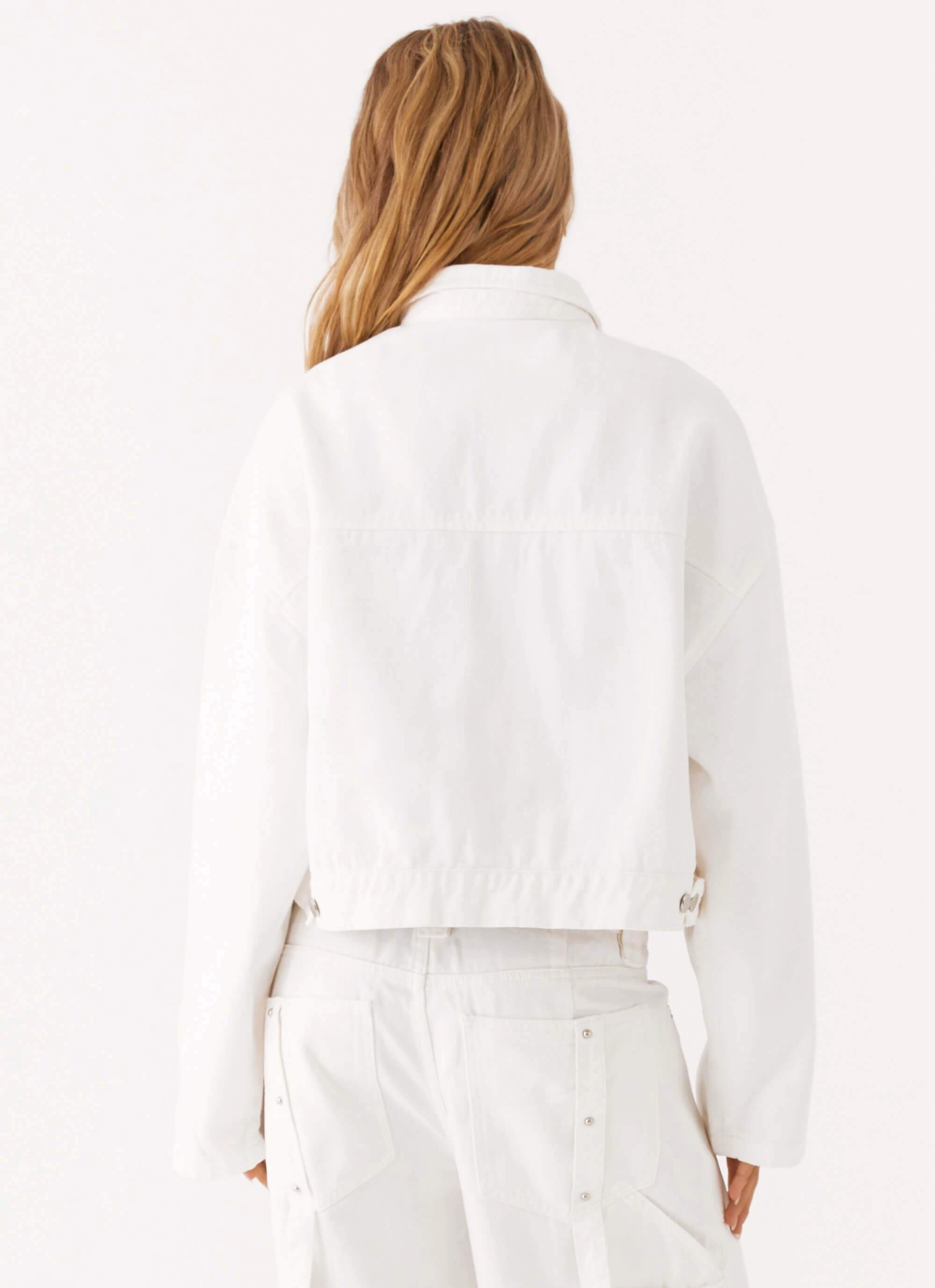 Weather Friendly Impact Absorbing Back Panels Stormy Oversized Denim Jacket - White