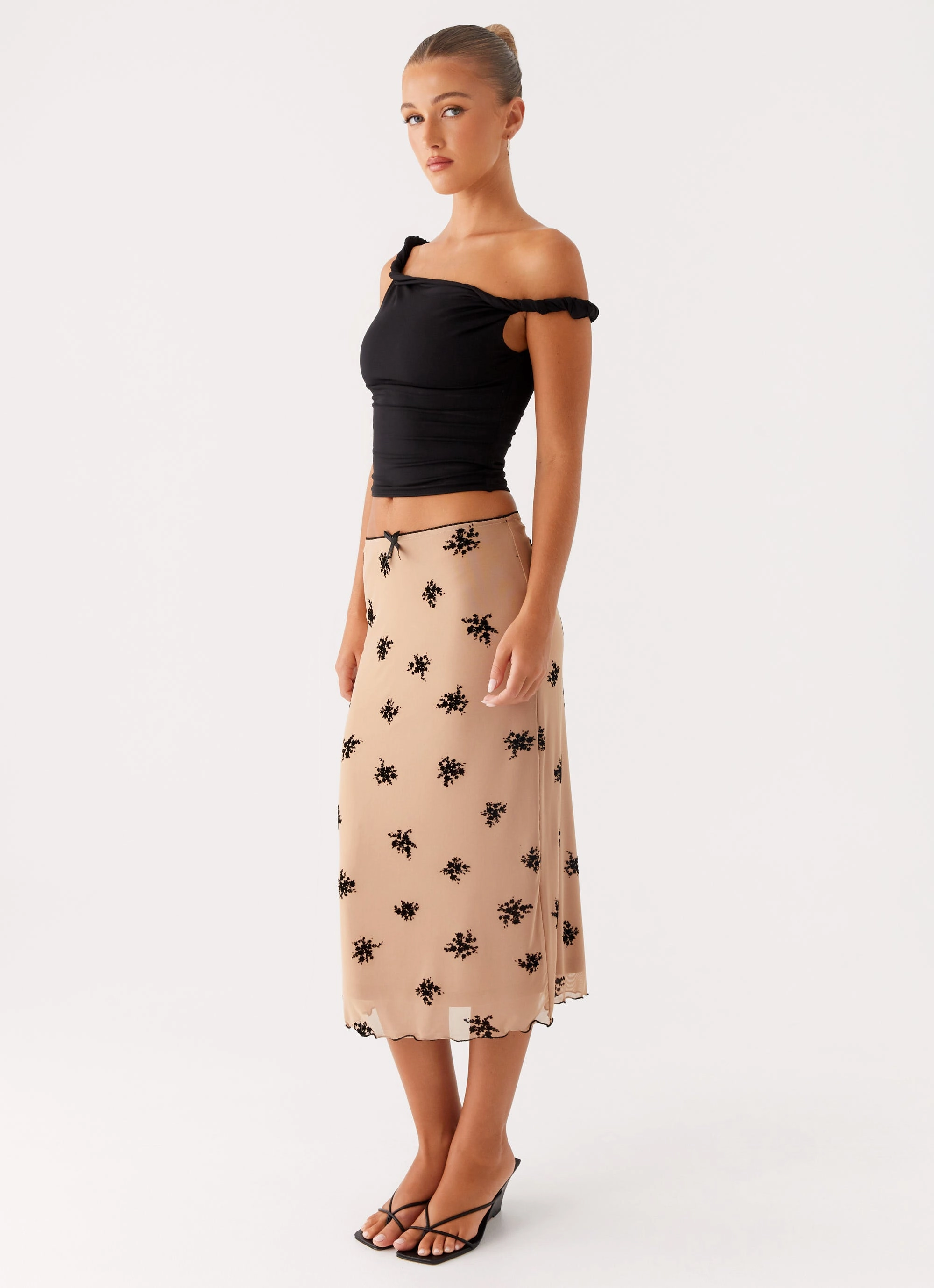 Rocca Midi Skirt - Nude Softened Hem Stretch Comfort