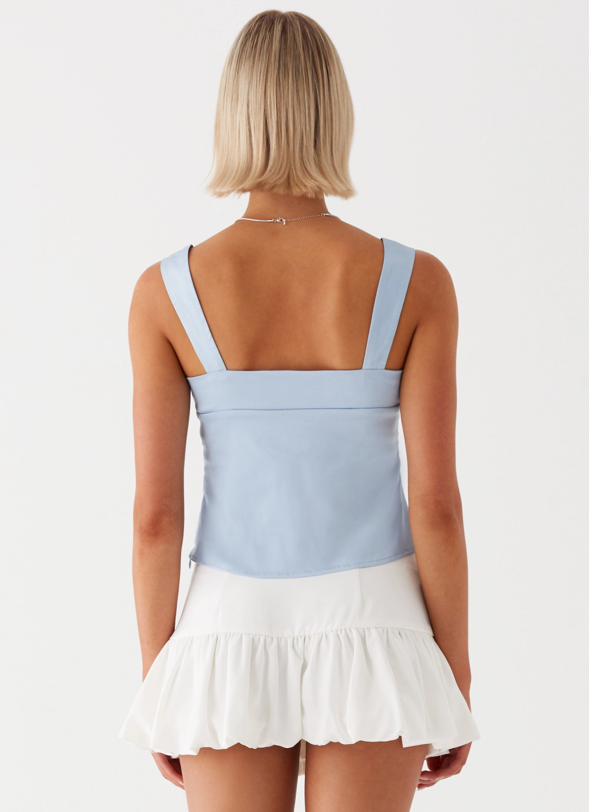 Tailored Placket Lylah Satin Top - Blue