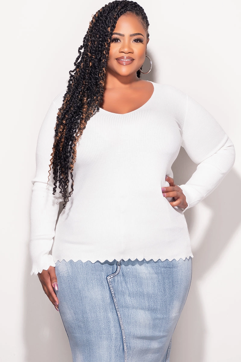 Final Sale Plus Size Long Sleeve Ribbed Sweater in Off White Comfy Feel