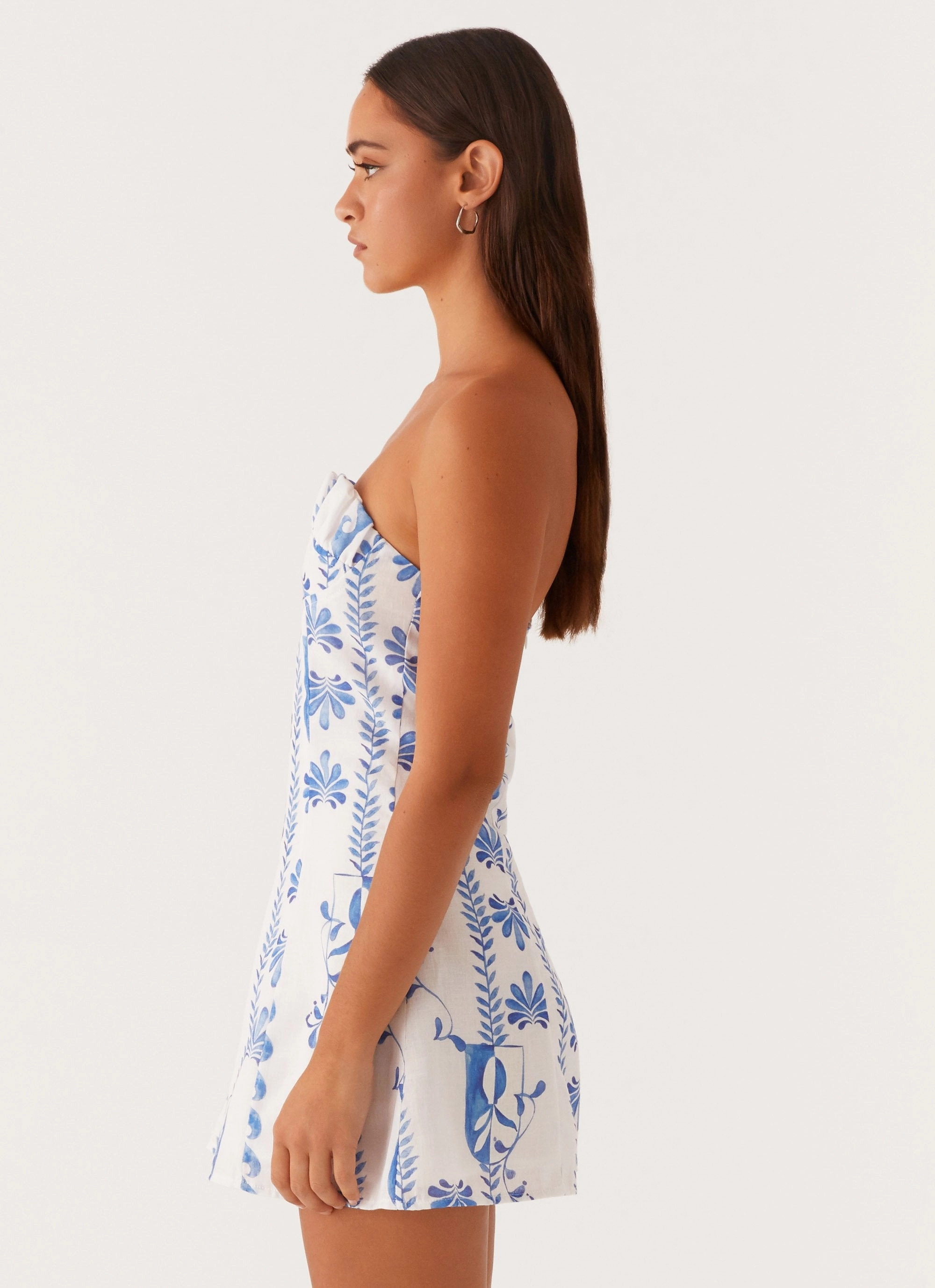 Tayla Linen Mini Dress - Floral Wave Comfy Look