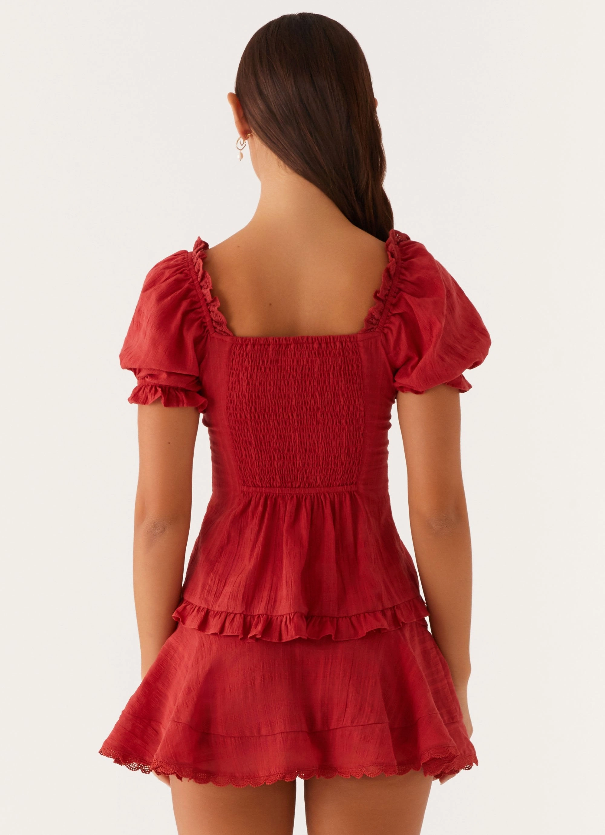 Hundred Percent Puff Sleeve Top - Red Sustainable Material Blend