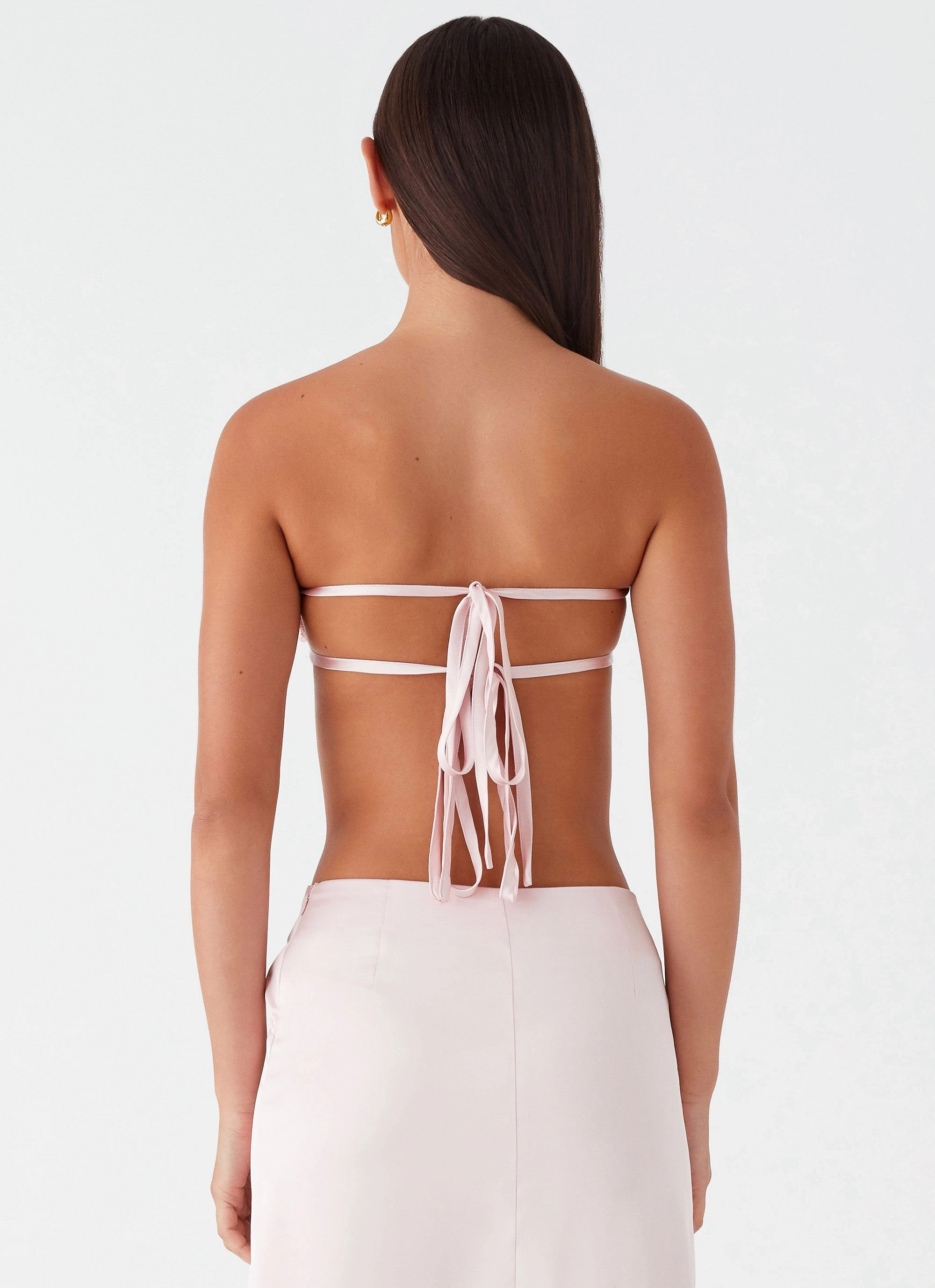 Minimalist Collar BondedShoulderTaping Crescent Light Rose Bandeau Top - Pink