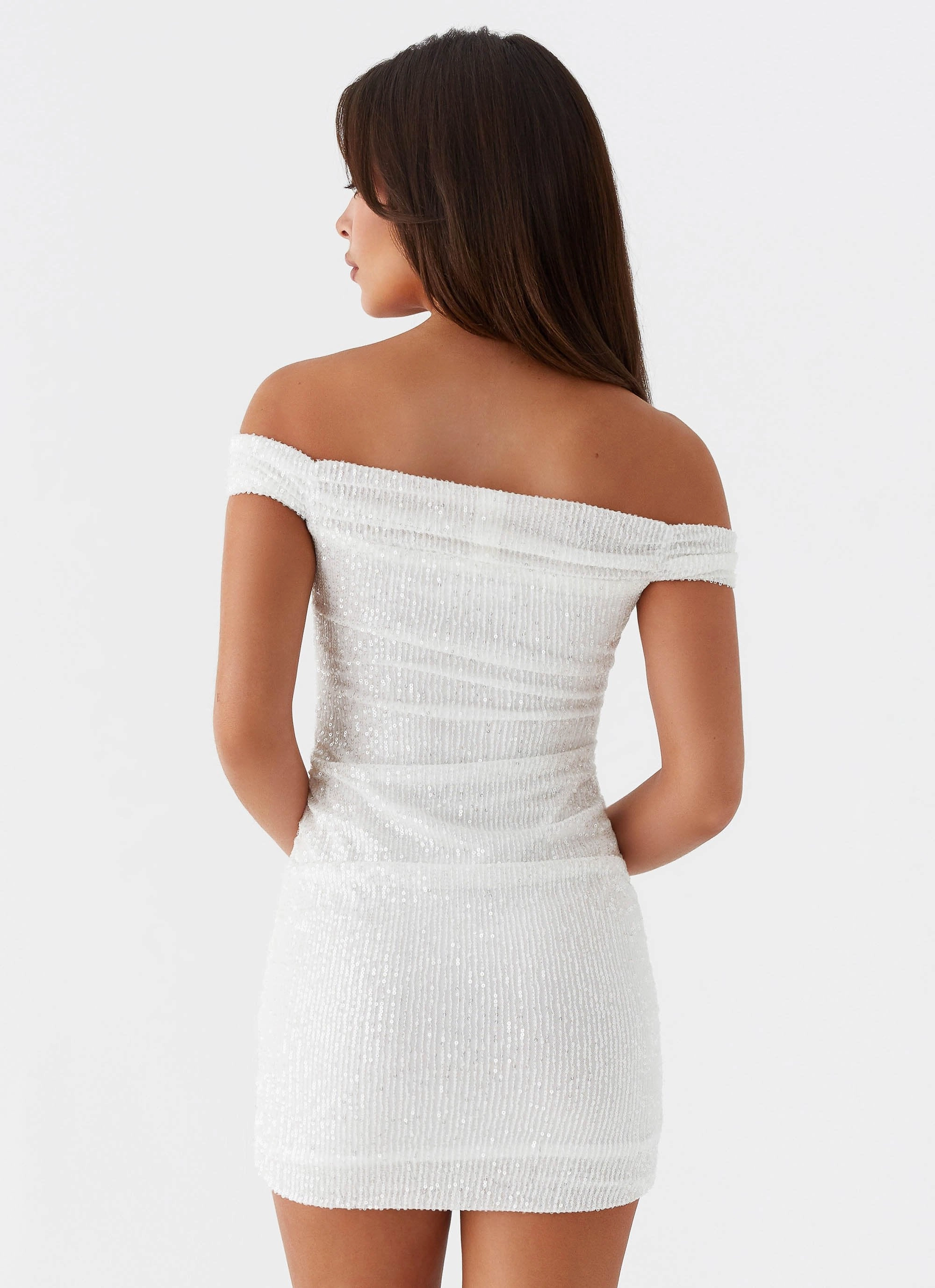 Luana Sequin Mini Dress - White Work Appropriate Silky Shine