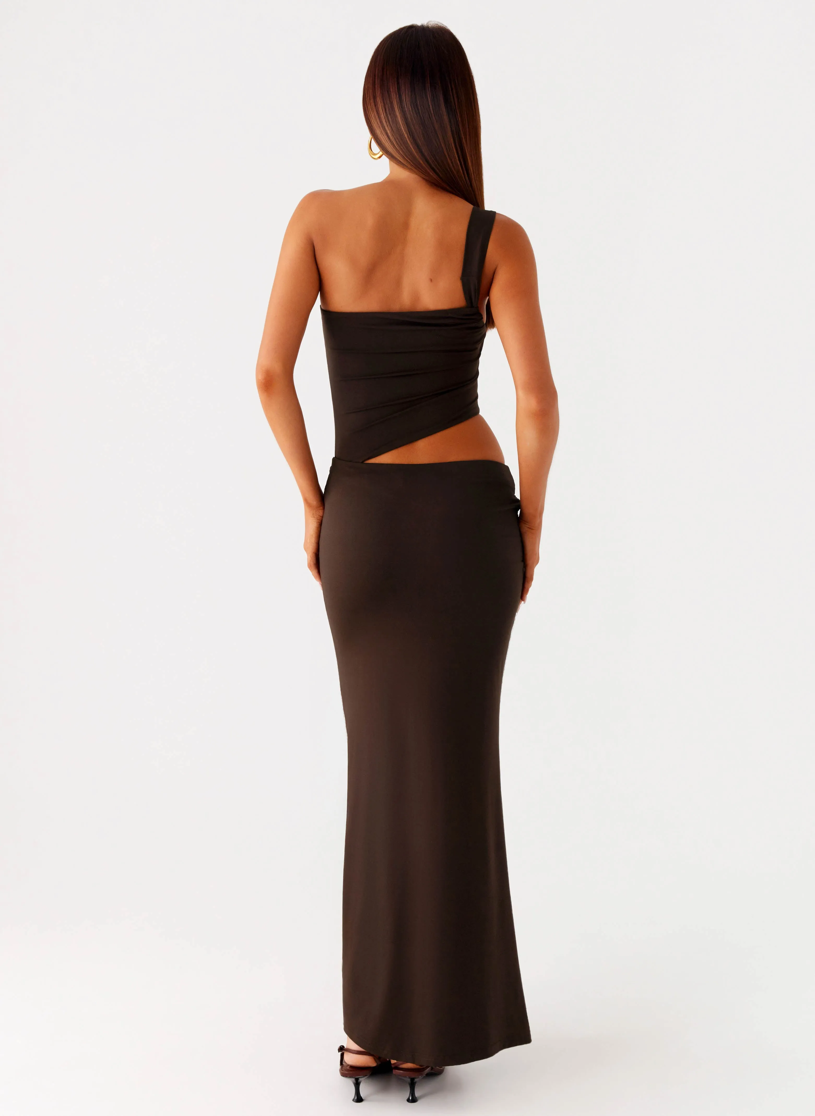 Luara Cut Out Maxi Dress - Chocolate Countryside-Style Draped Layer