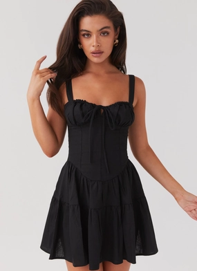 High-Low-Hem Daily Casual Lucie Linen Mini Dress - Black