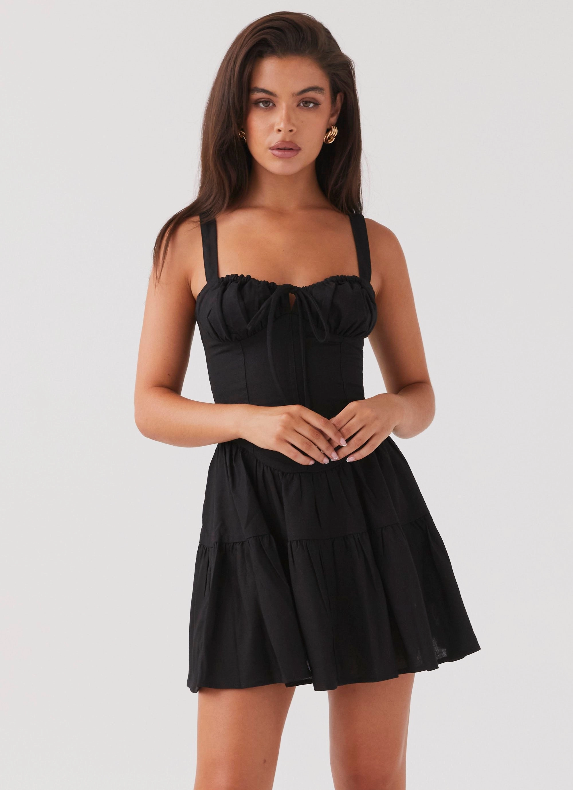 Lounge Texture Fall Mood Lucie Linen Mini Dress - Black
