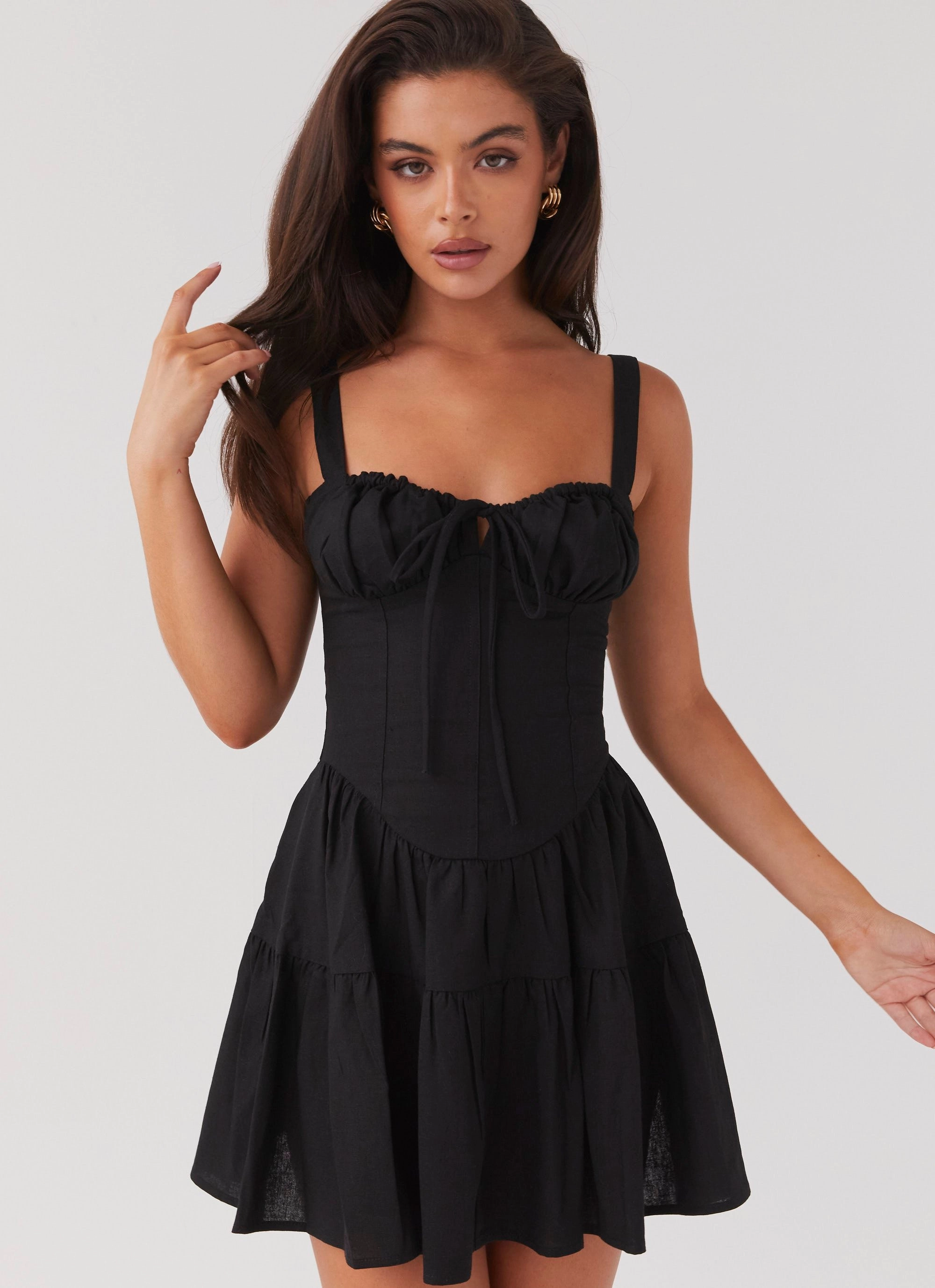 High-Low-Hem Daily Casual Lucie Linen Mini Dress - Black