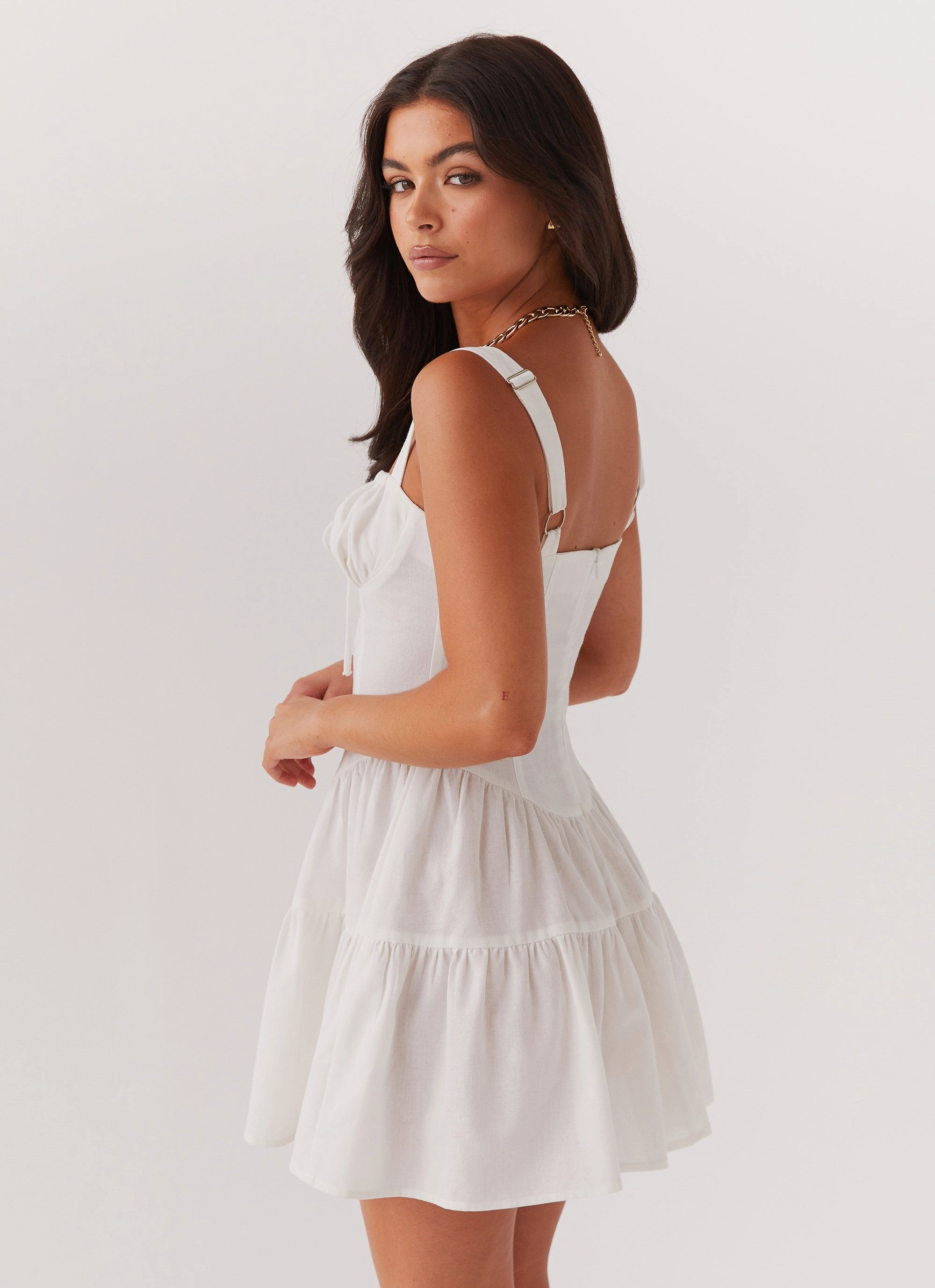 Sunny Lace Natural Texture Lucie Linen Mini Dress - Ivory