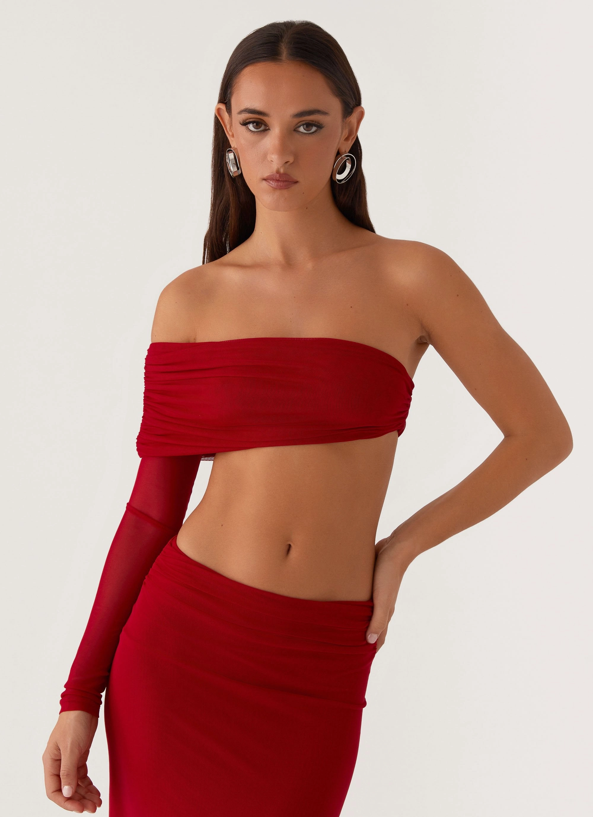 Luella One Shoulder Top - Red Stretch Fit