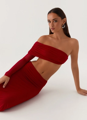 Luella One Shoulder Top - Red Layered Placket Design EcoCertified Material