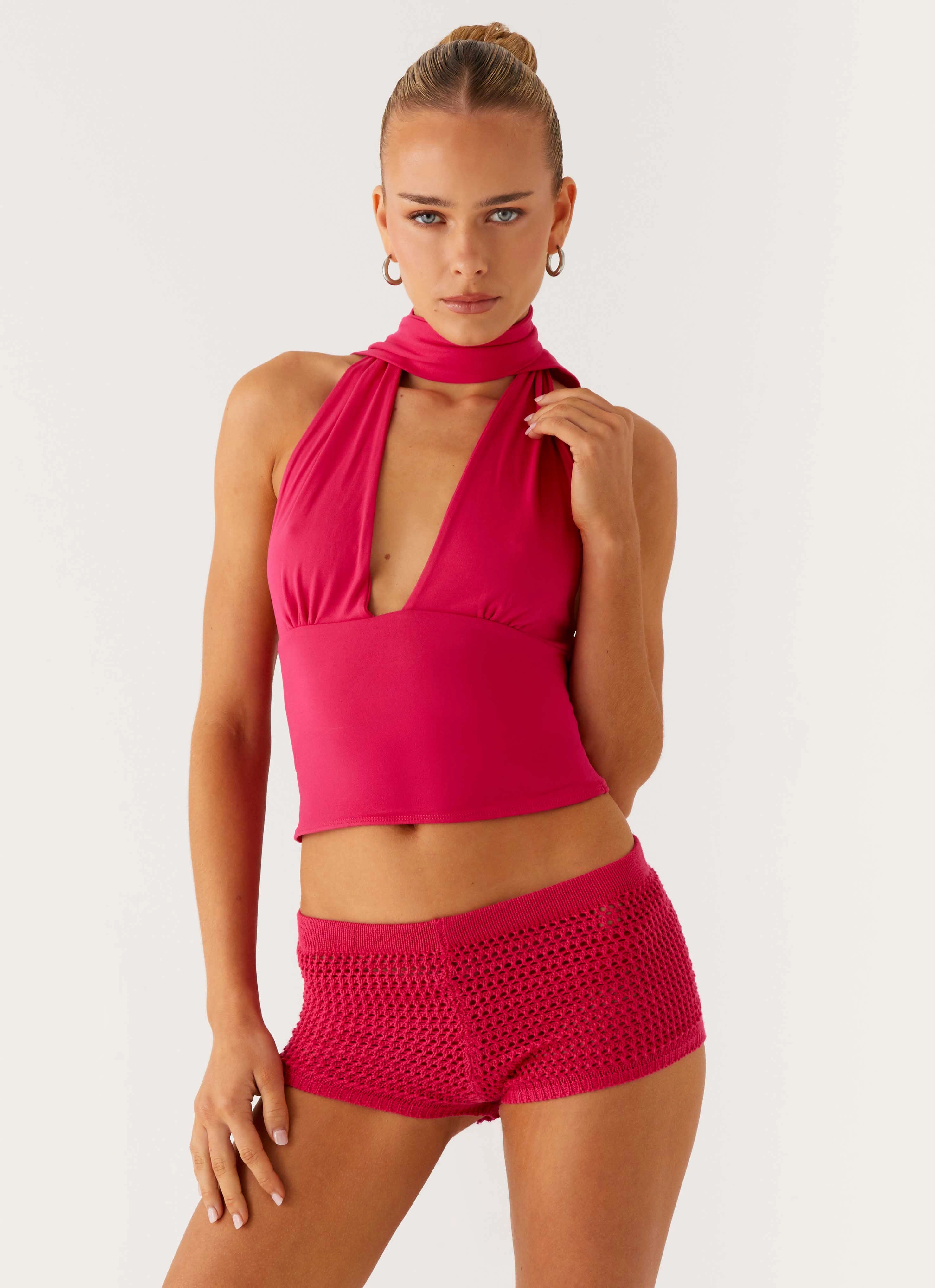 SturdyBeltLoops Lukella Crochet Mini Short - Hot Pink