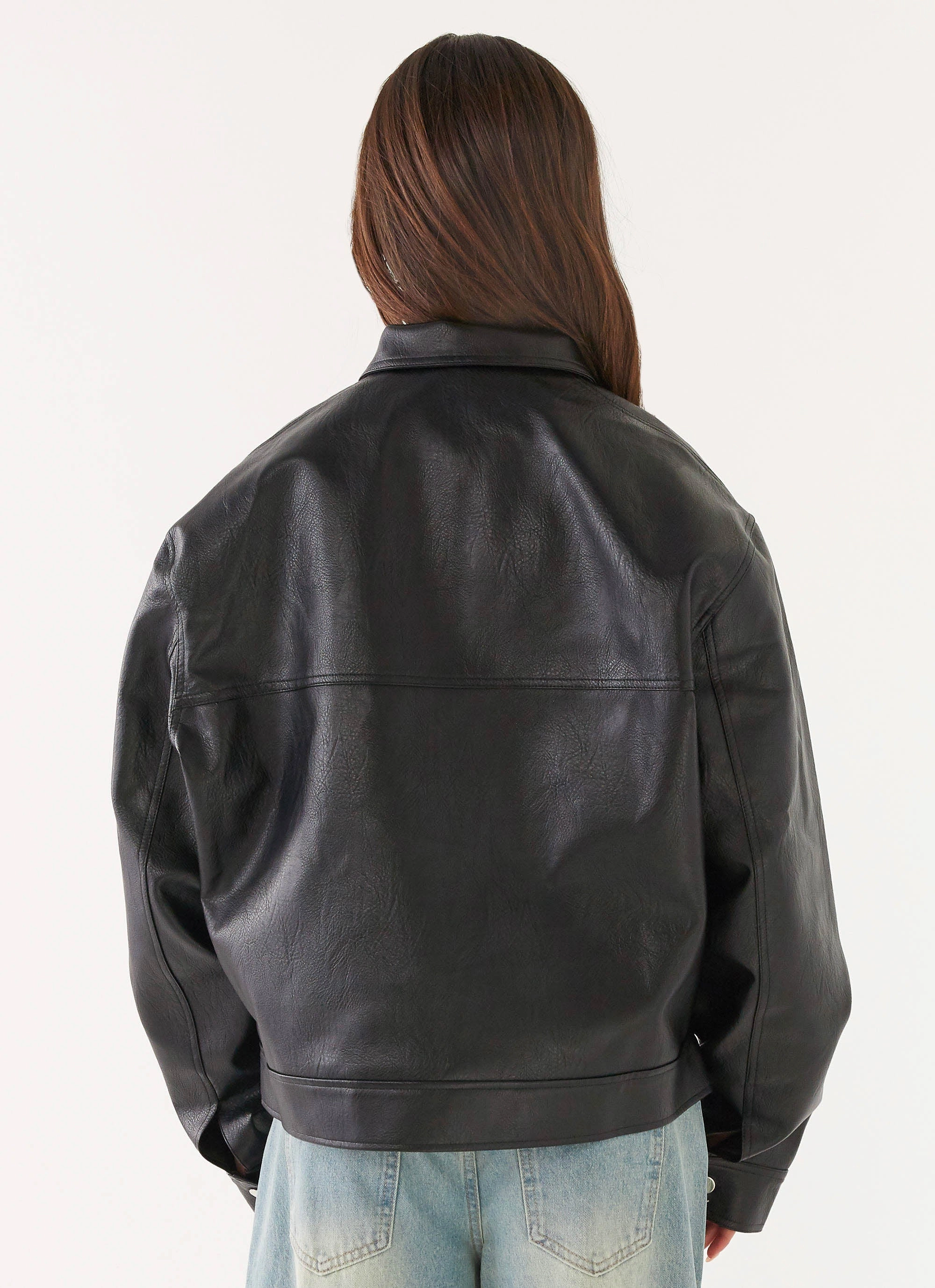 Spring Layer Lula Faux Leather Bomber Jacket - Black