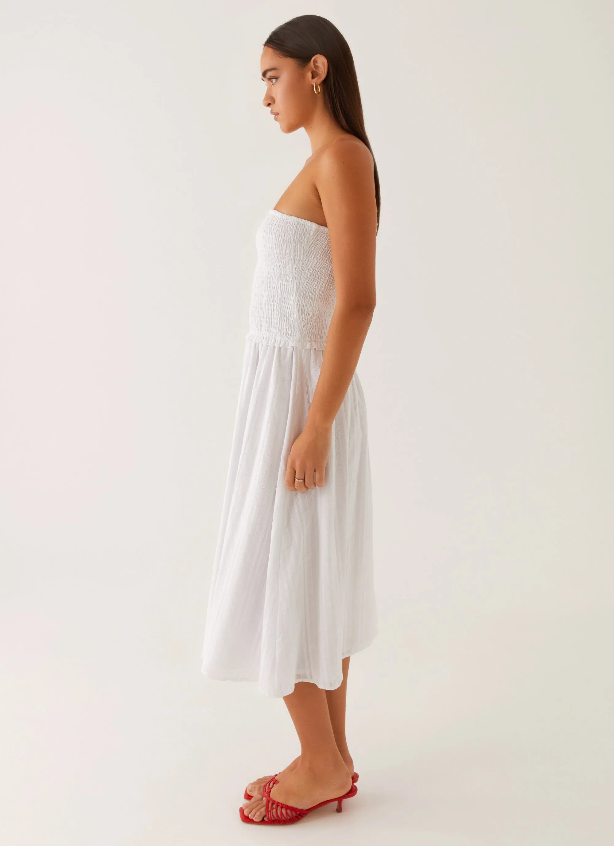 Lulie Shirres Midi Dress - Ivory Subtle Lines