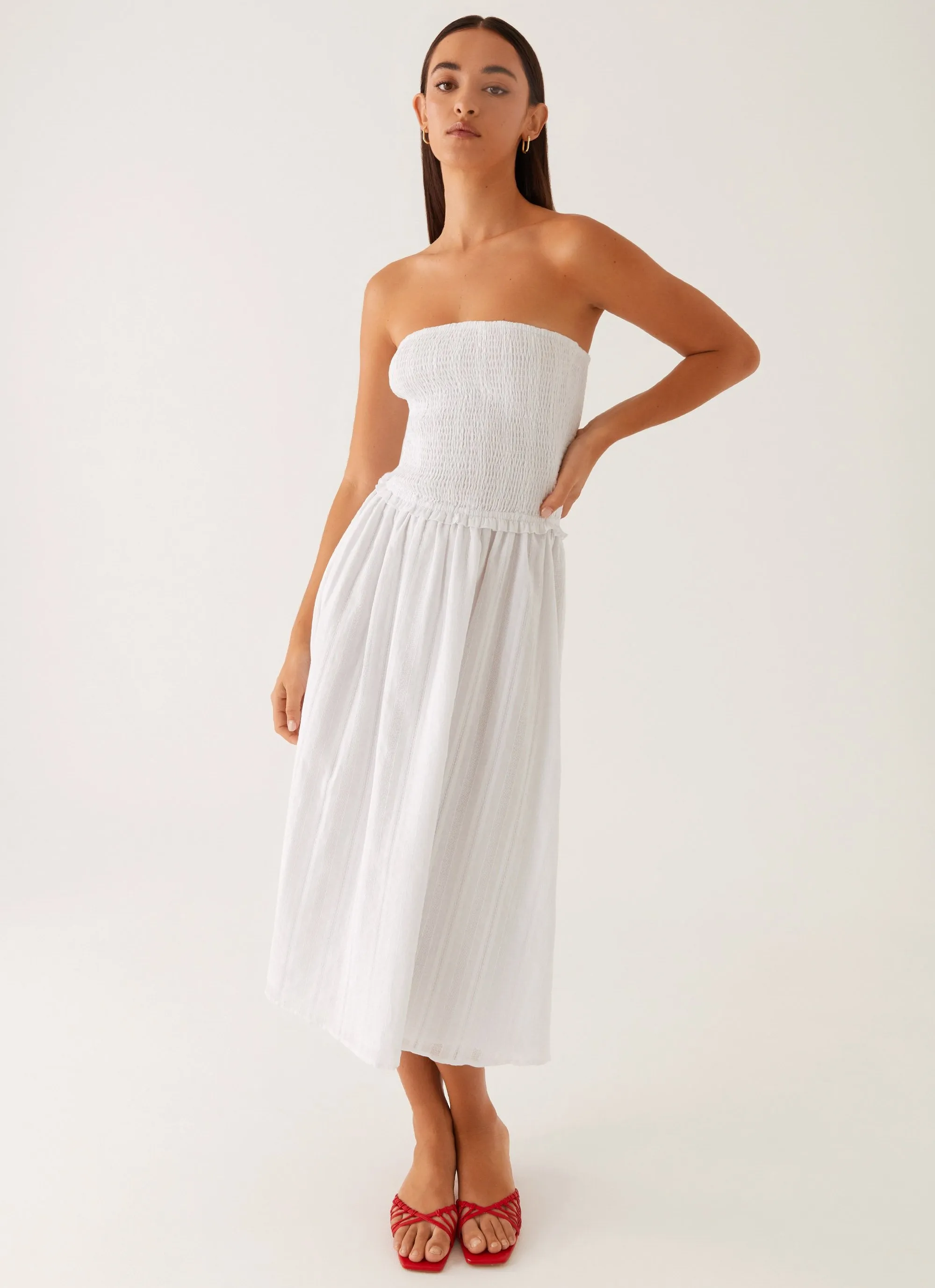 Lulie Shirres Midi Dress - Ivory Coral Soft