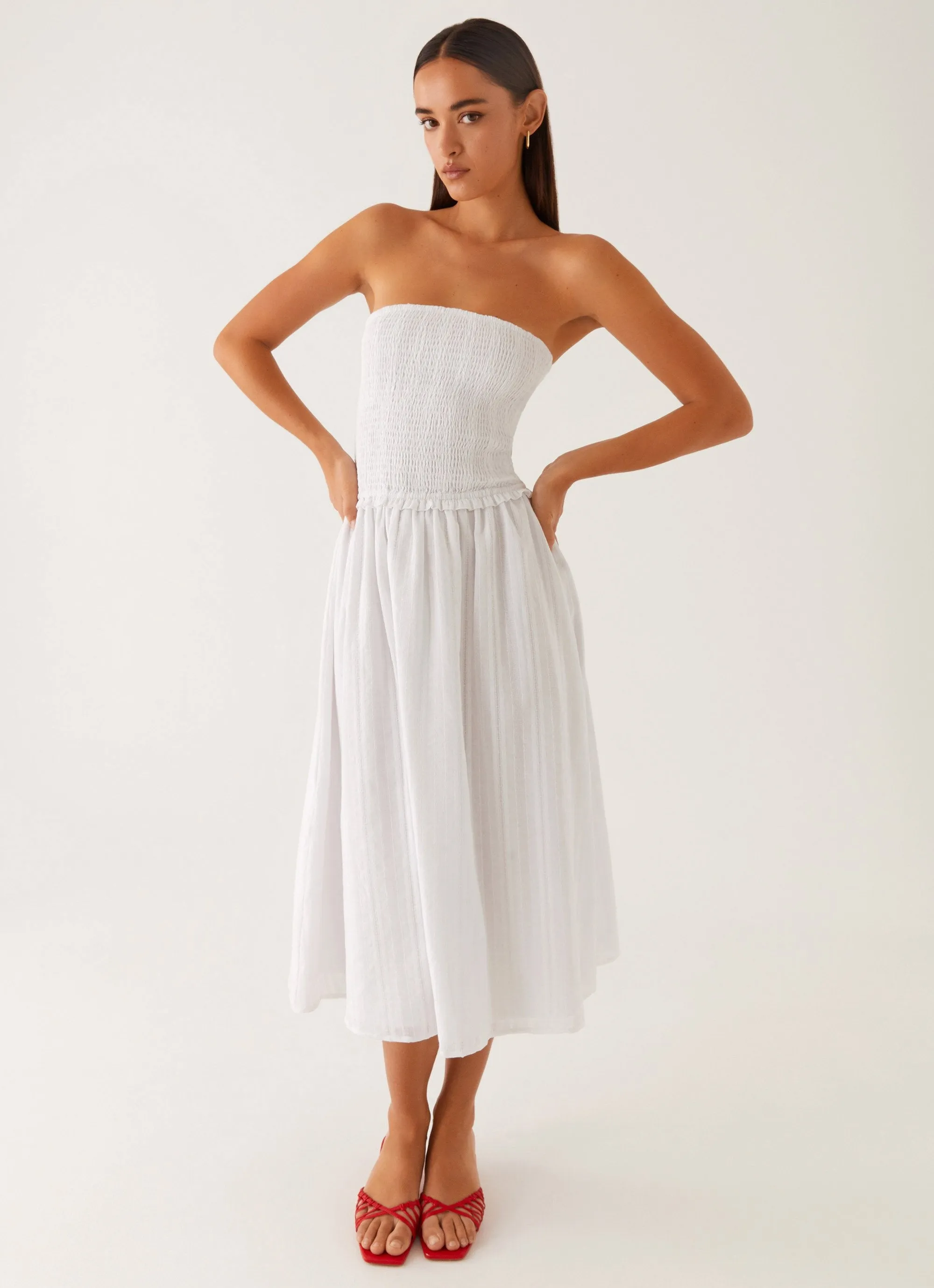 Lulie Shirres Midi Dress - Ivory Petal Zone