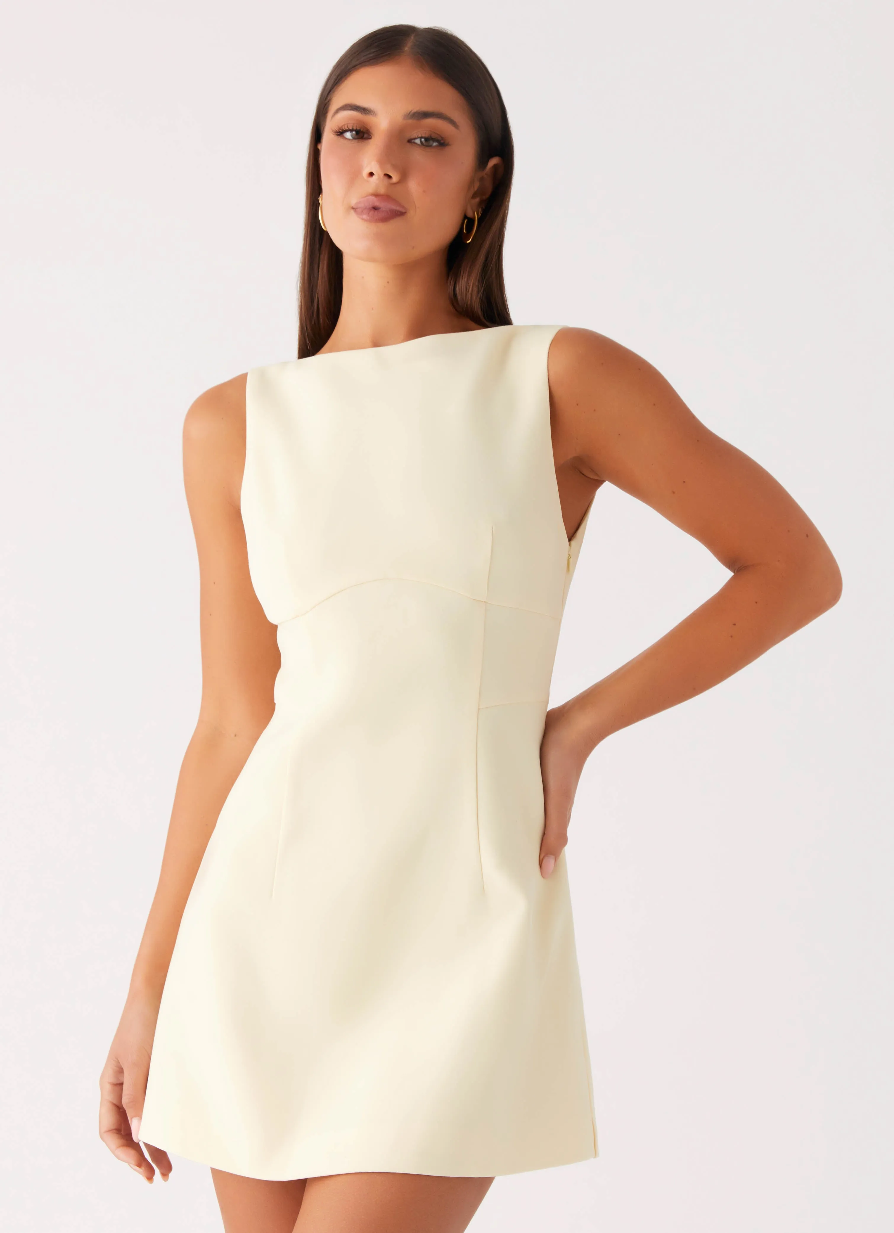 Lulita Mini Dress - Buttercream Yellow Subtle Stitch Sleeveless Cut