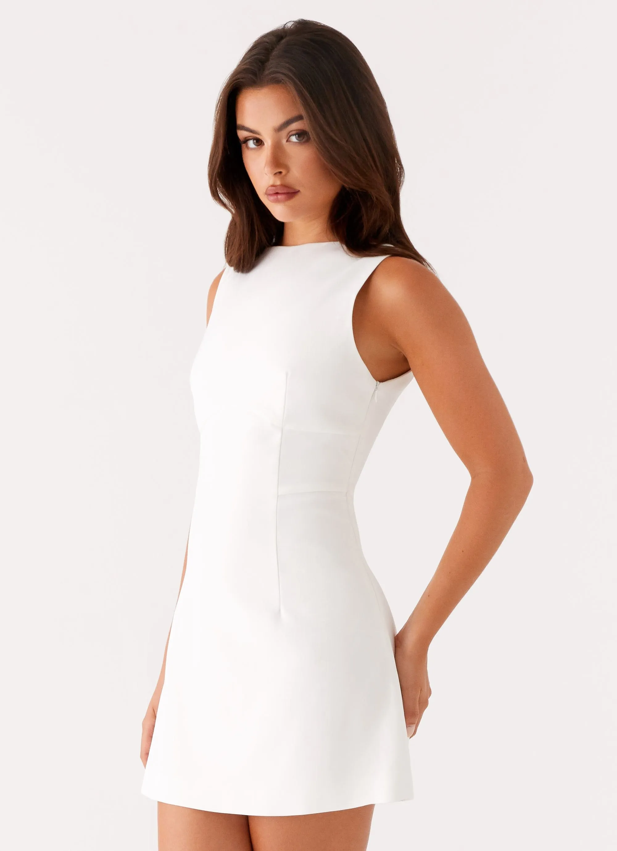 Lulita Mini Dress - White Statement-Buttons Flowy Texture