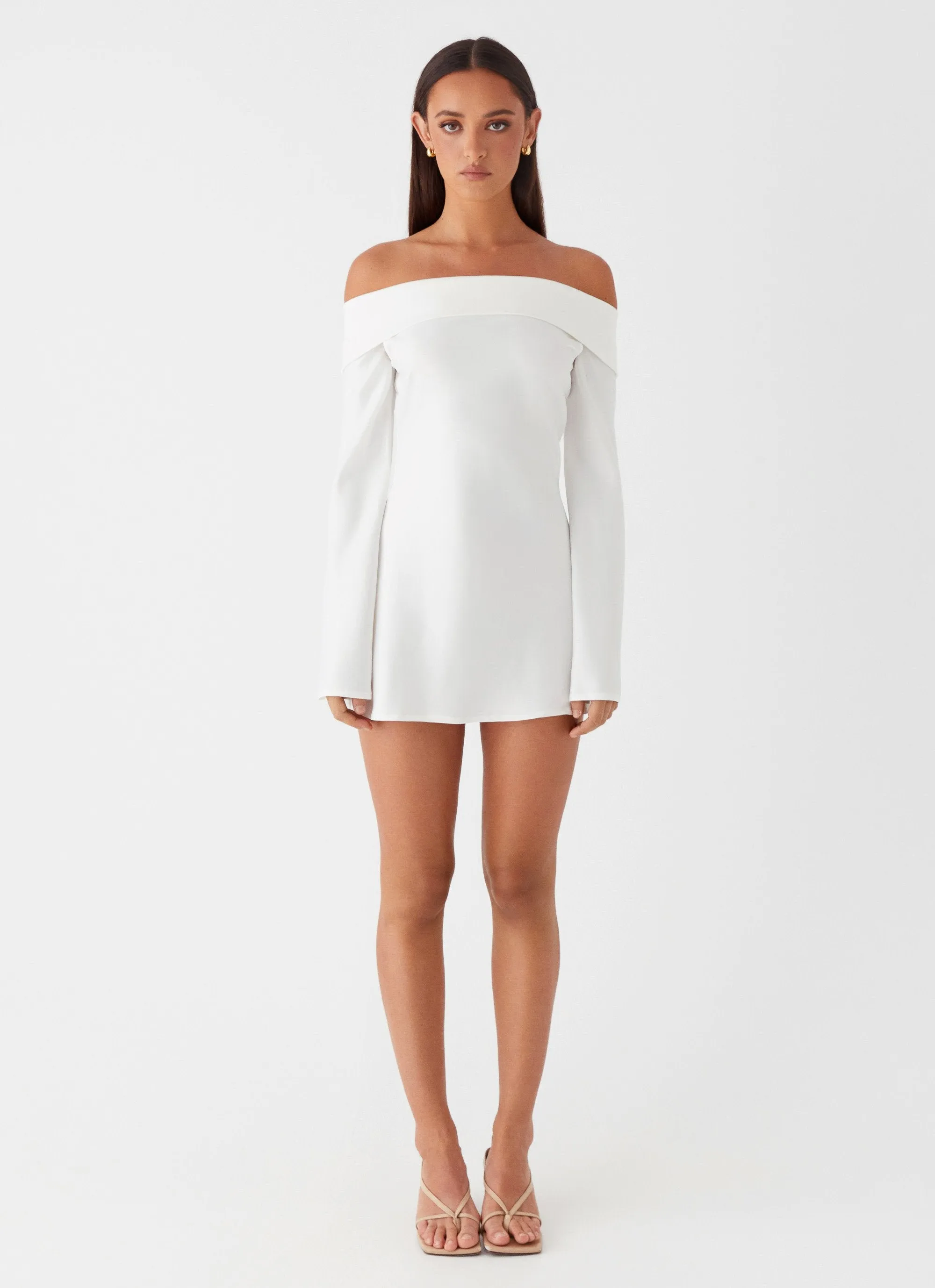 Lumina Long Sleeve Mini Dress - White Feminine Design Casual event outfit