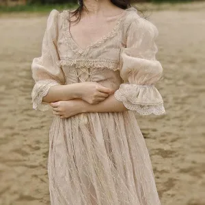 Luna Gold Romantic Royalcore Princess Vintage-style Lace Fairy Dress