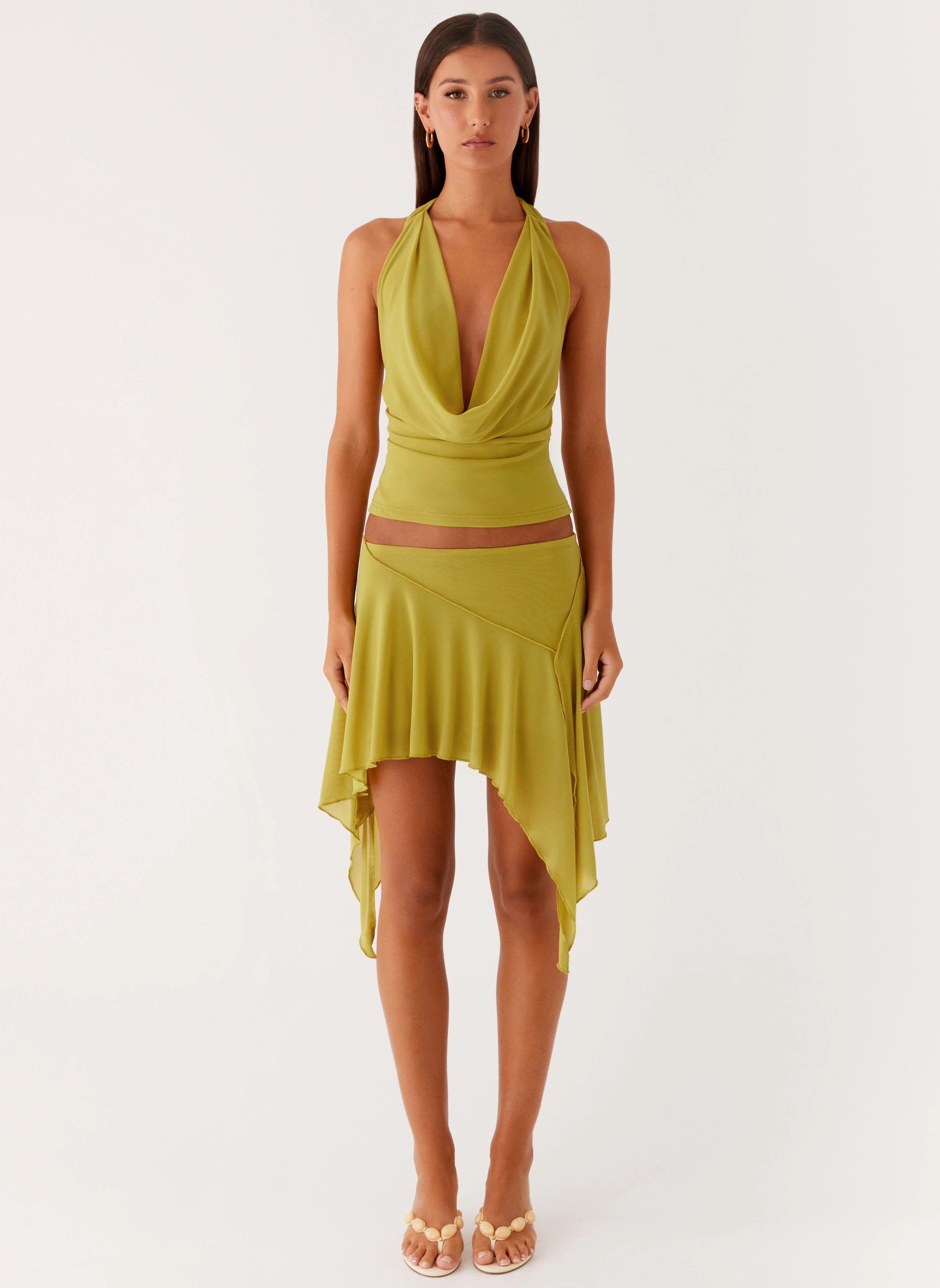No Iron Fabric slim fit Lustra Cowl Top - Lime