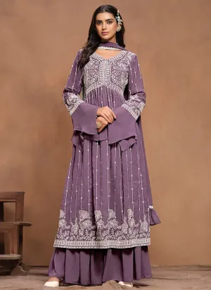 Lustrous Lavender Embroidered Kurta Palazzo Suit