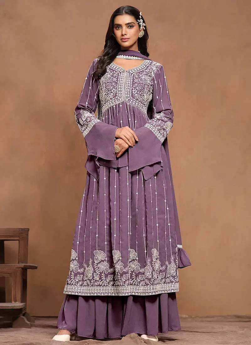 Lustrous Lavender Embroidered Kurta Palazzo Suit