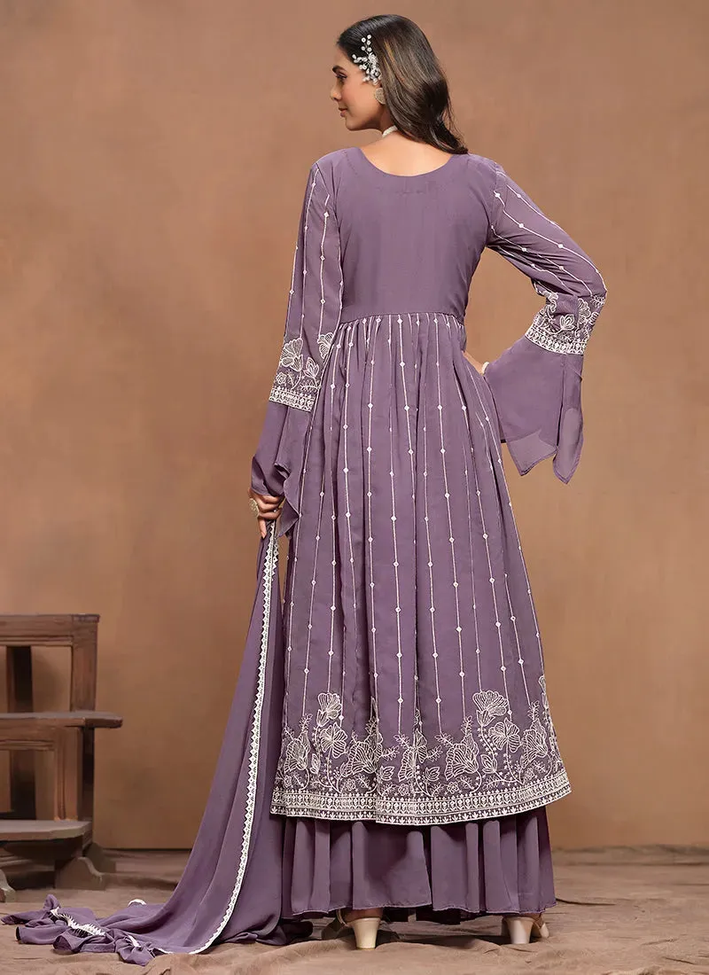 Lustrous Lavender Embroidered Kurta Palazzo Suit