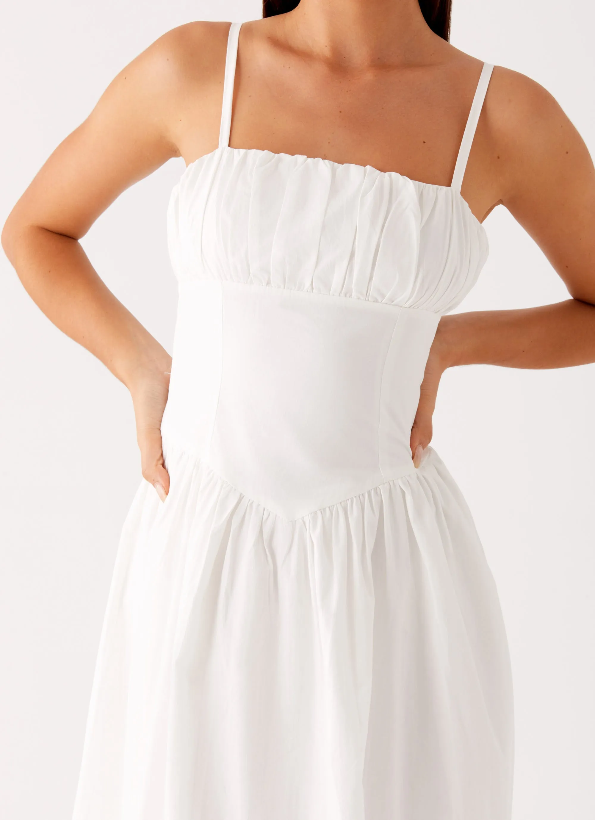 Phillipa Midi Dress - White Satin-Finish