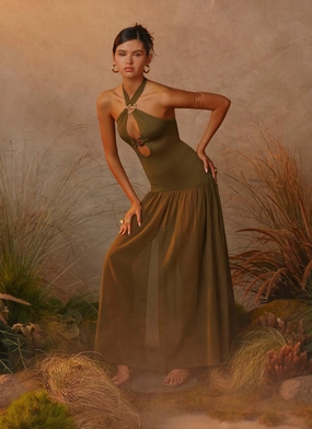 Cypress Kiss Maxi Dress - Khaki Gentle Glow