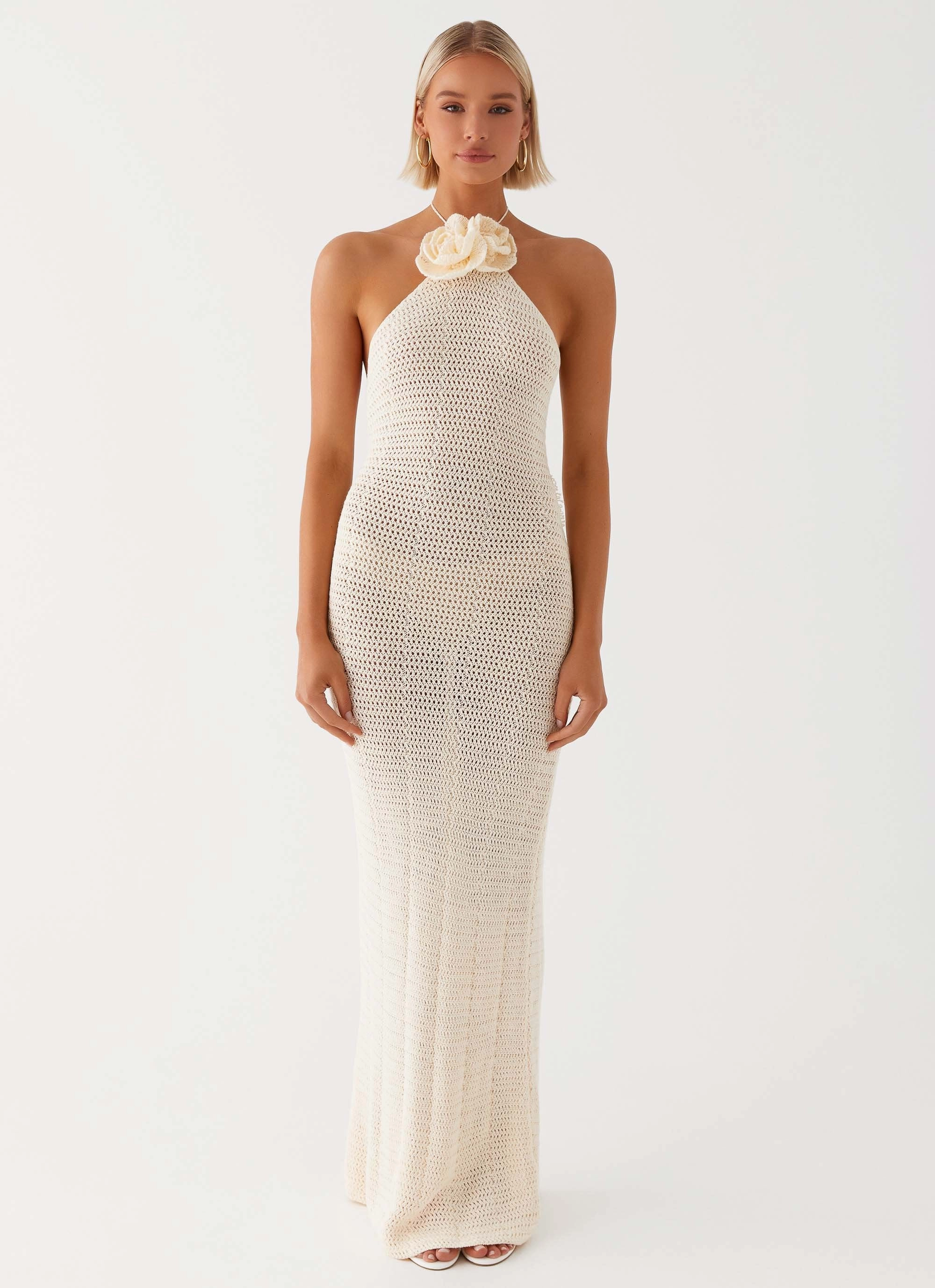Gia Rose Halter Neck Maxi Dress - Ivory Romantic dinner wear