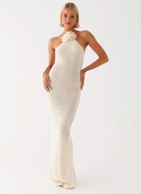 Contemporary Layer Gia Rose Halter Neck Maxi Dress - Ivory
